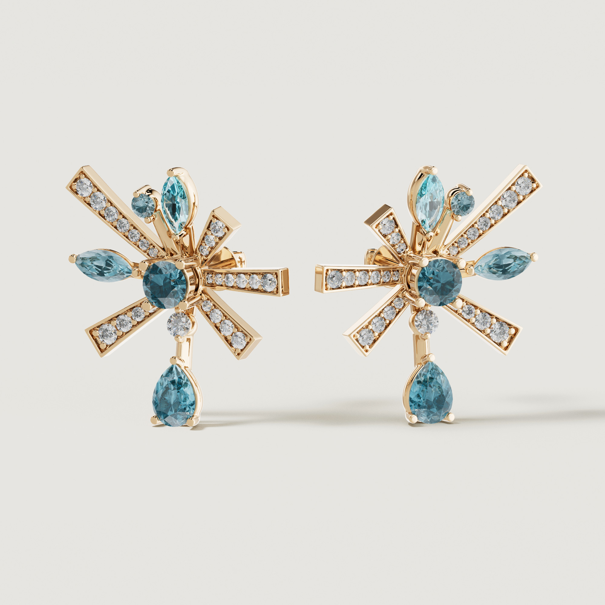 Sparkles 18k Yellow Gold Diamond Blue Topaz & London Topaz Earrings