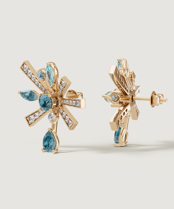 Sparkles 18k Yellow Gold Diamond Blue Topaz & London Topaz Earrings