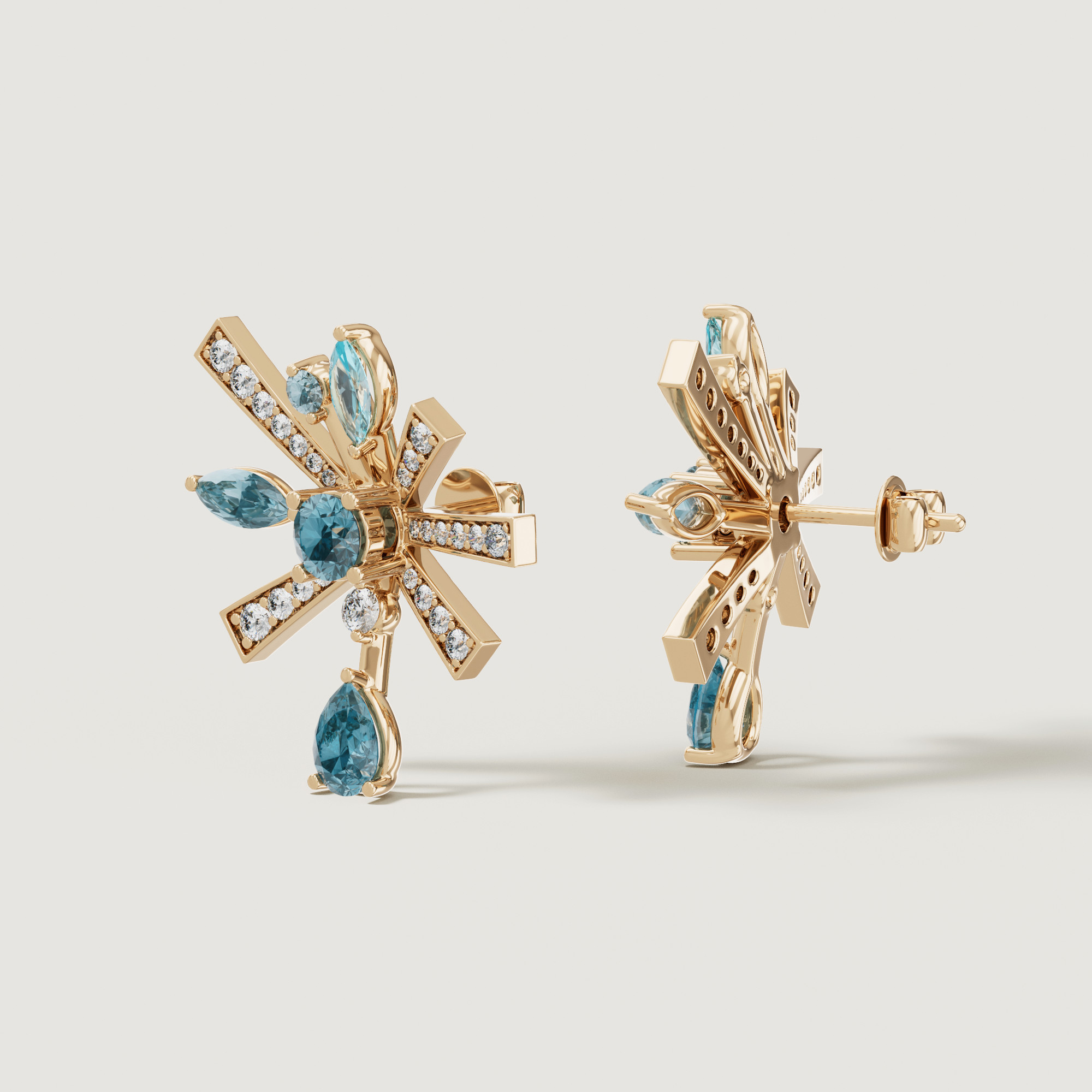 Sparkles 18k Yellow Gold Diamond Blue Topaz & London Topaz Earrings