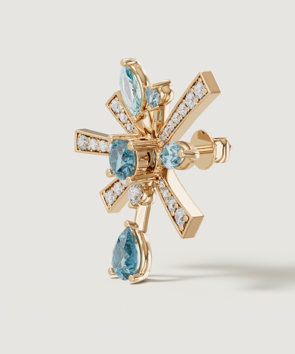 Sparkles 18k Yellow Gold Diamond Blue Topaz & London Topaz Earrings