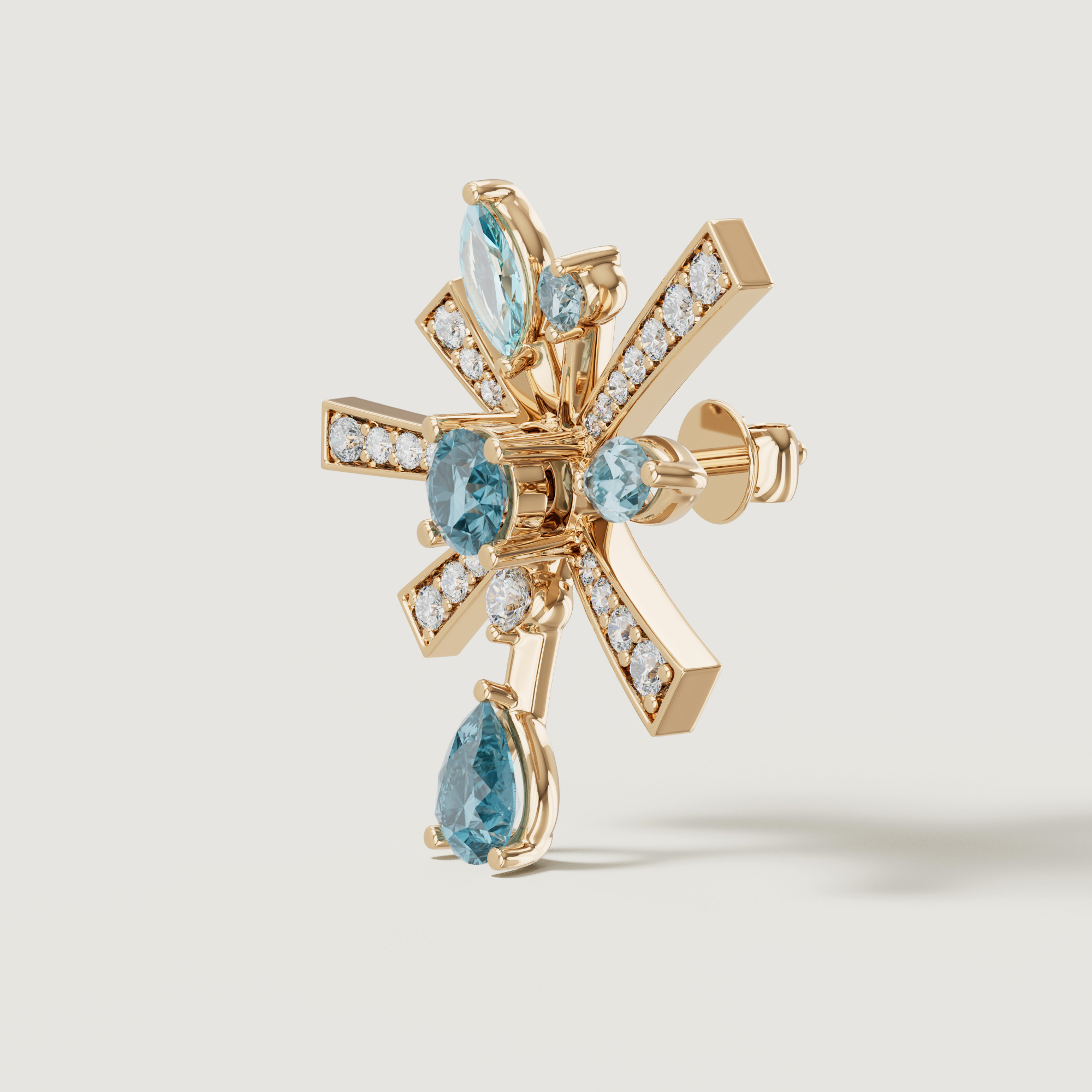 Sparkles 18k Yellow Gold Diamond Blue Topaz & London Topaz Earrings