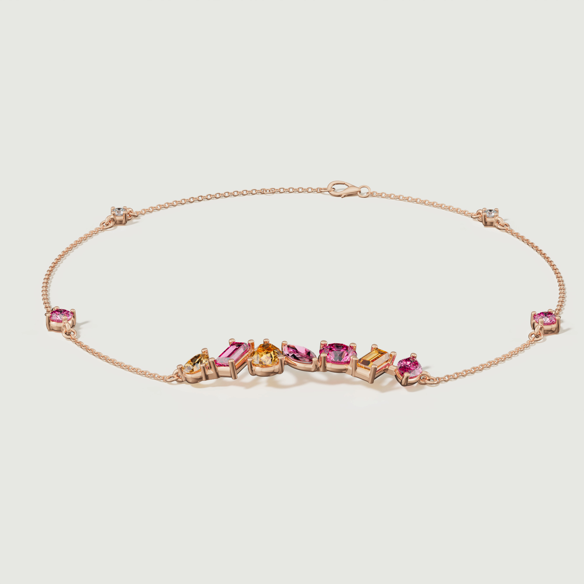 Sparks Coloured Gemstones & Diamond Bar Bracelet 18k Rose Gold
