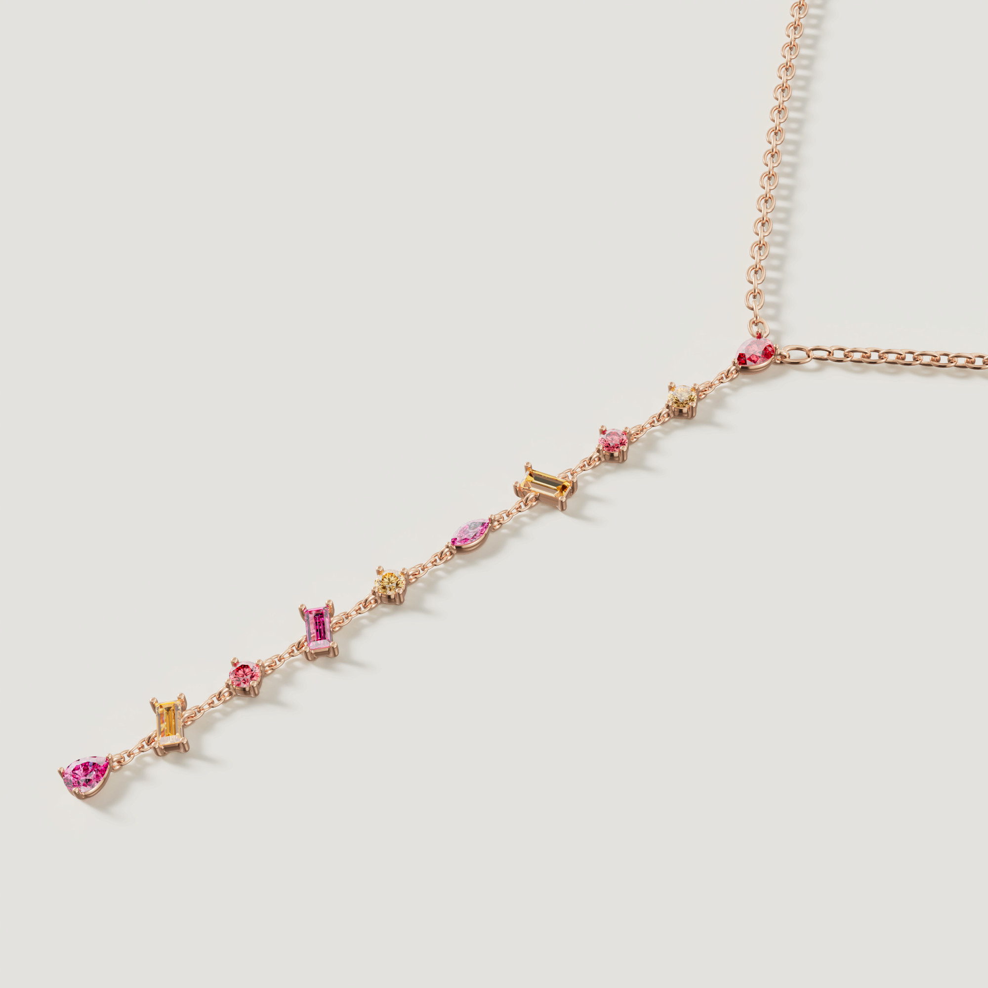 Sparks Coloured Gemstones & Diamond Y Necklace 18k Rose Gold