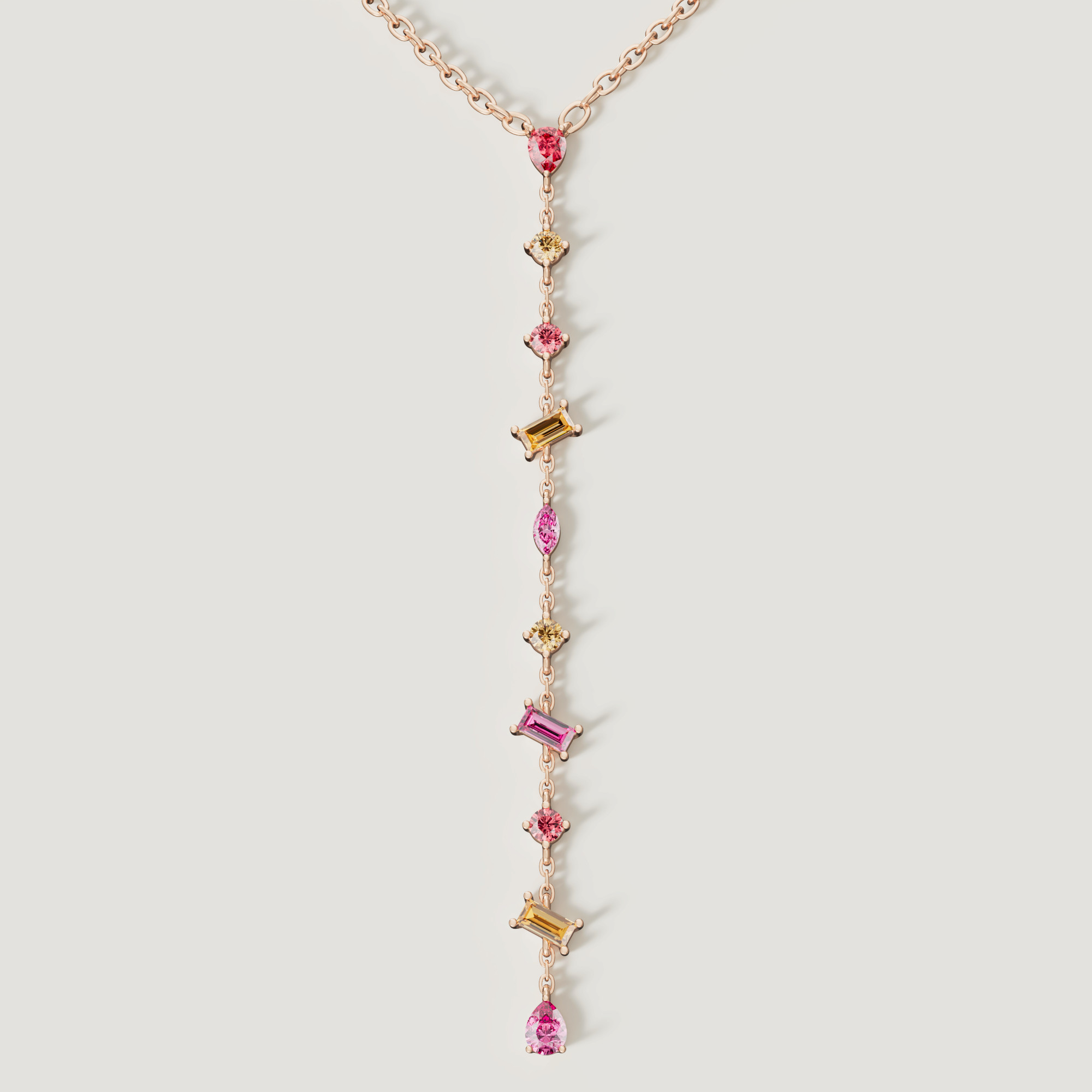 Sparks Coloured Gemstones & Diamond Y Necklace 18k Rose Gold