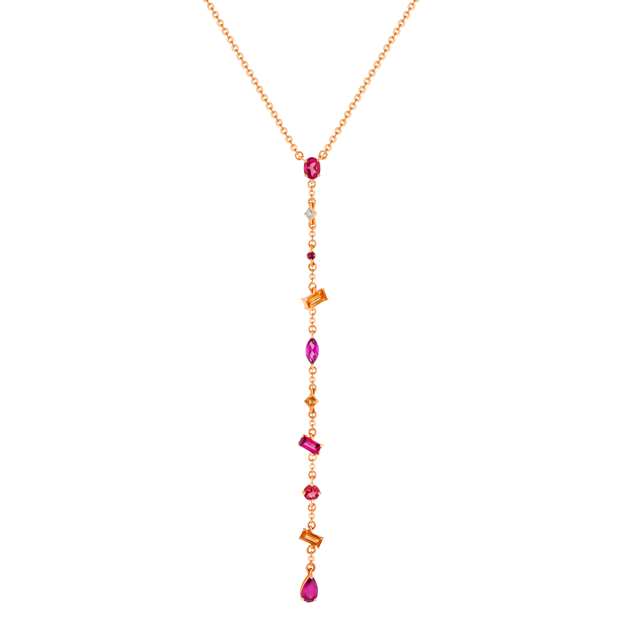 Sparks Coloured Gemstones & Diamond Y Necklace 18k Rose Gold