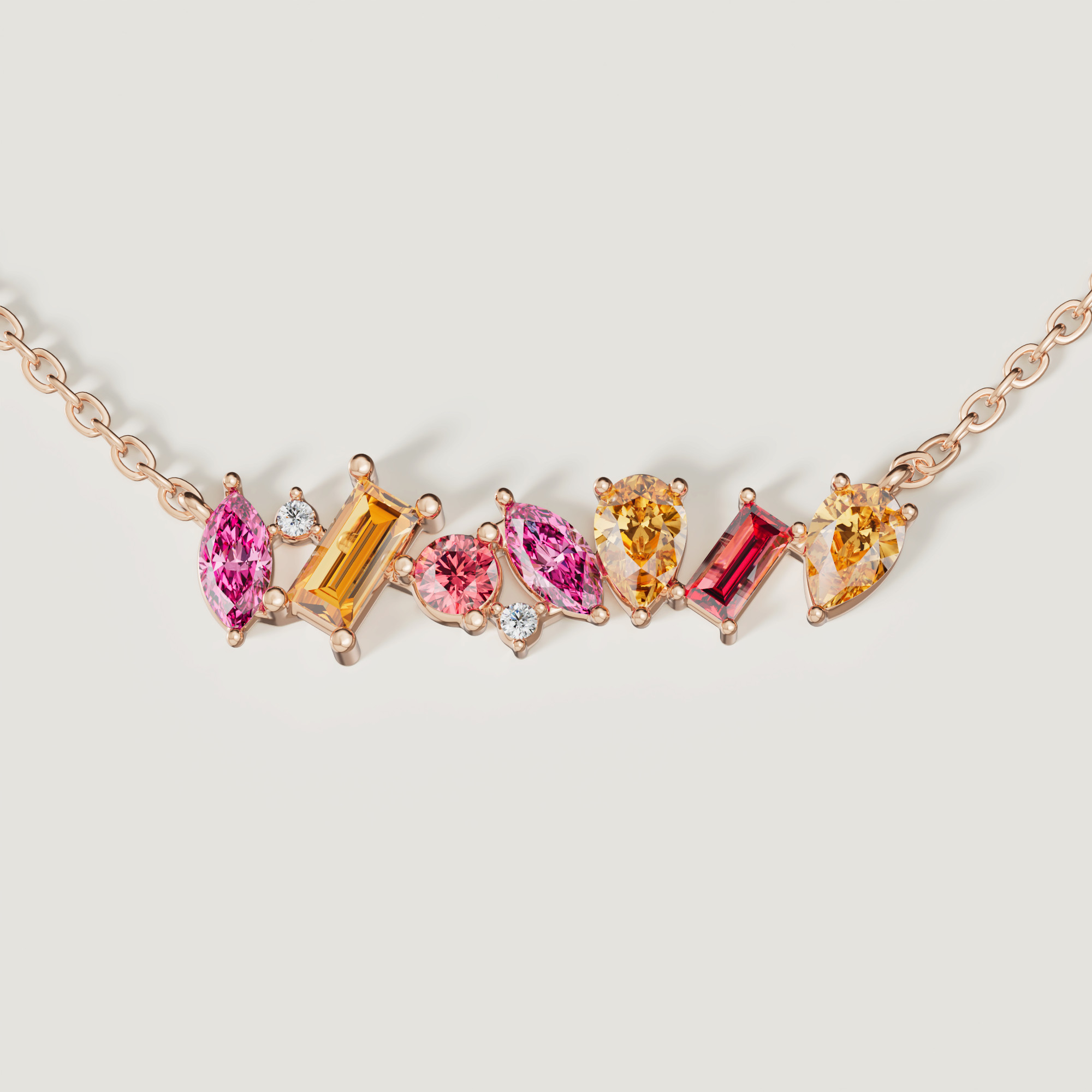 Sparks Coloured Gemstones & Diamond Bar Necklace 18k Rose Gold