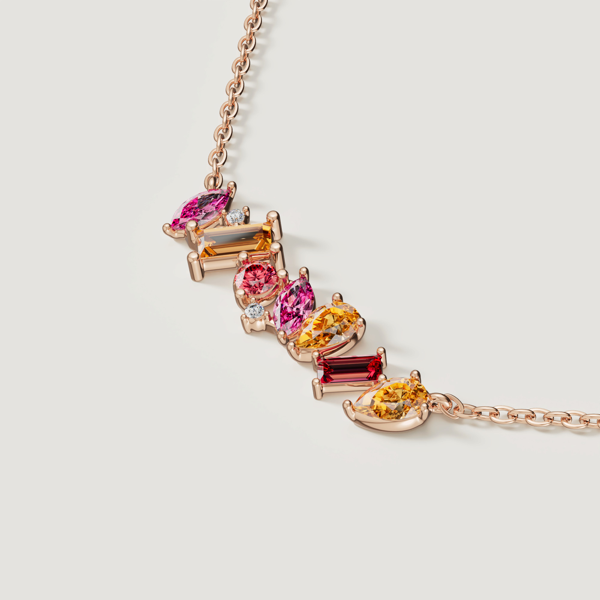 Sparks Coloured Gemstones & Diamond Bar Necklace 18k Rose Gold