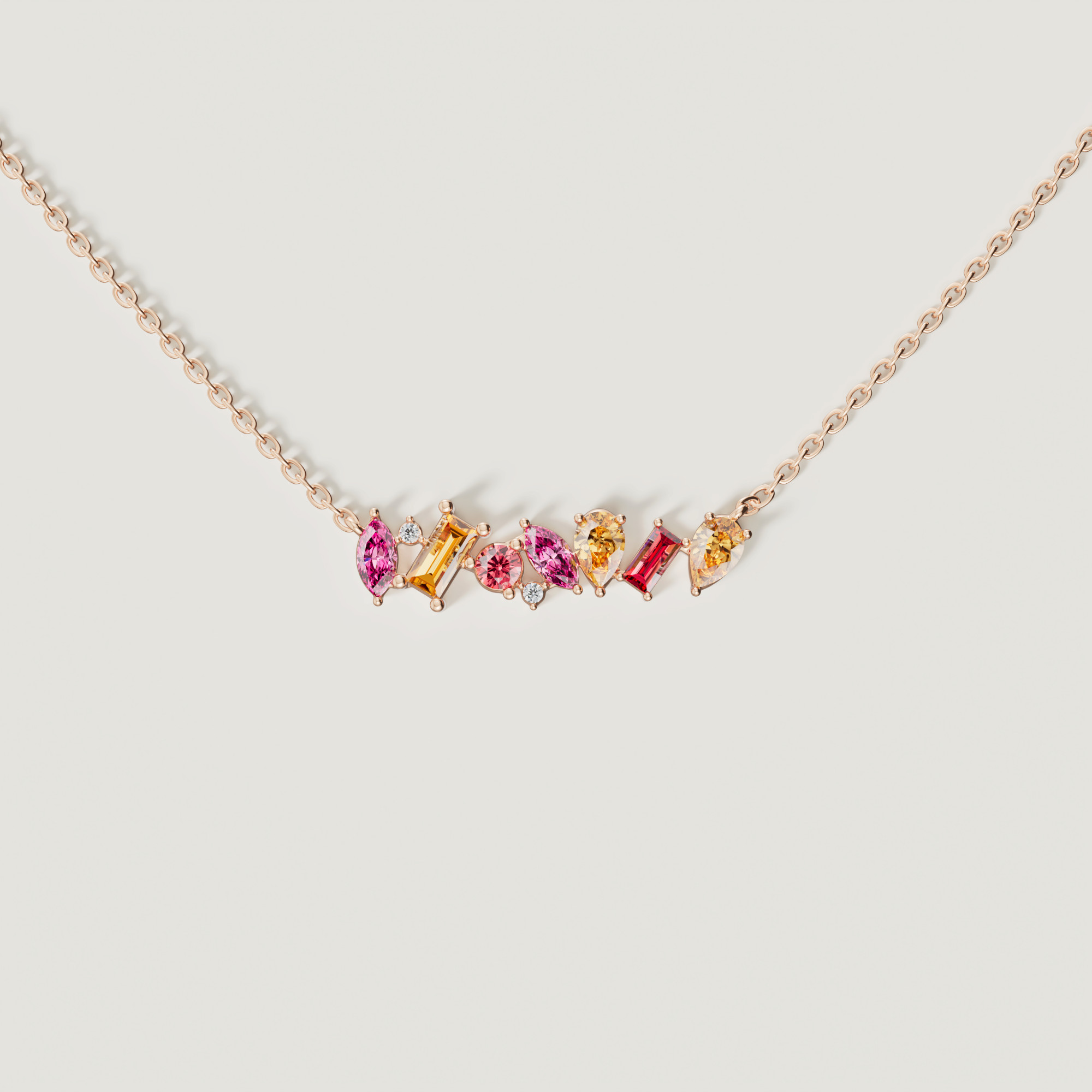 Sparks Coloured Gemstones & Diamond Bar Necklace 18k Rose Gold