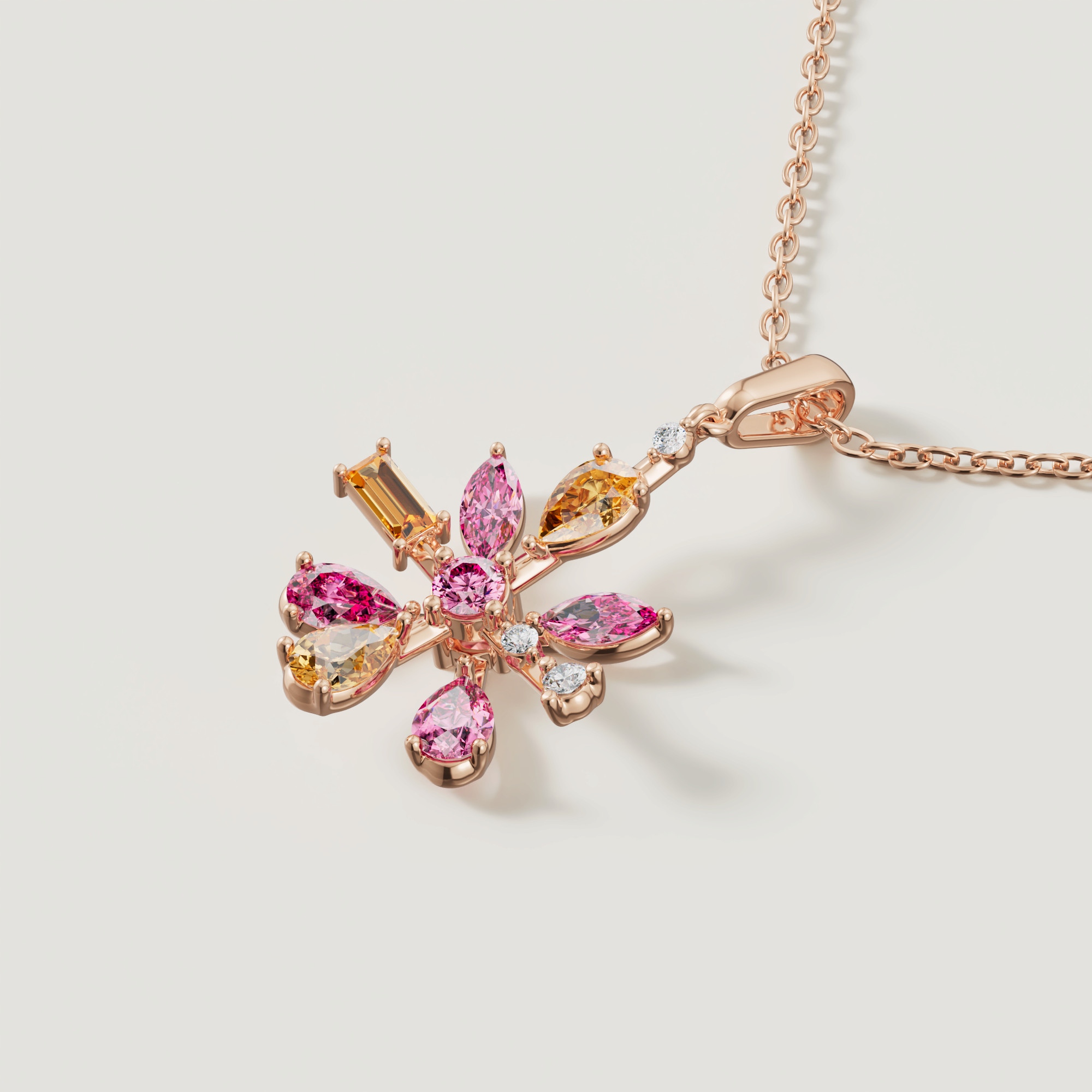 Sparks 8 Petals Flower Coloured Gemstones & Diamond Necklace 18k Rose Gold