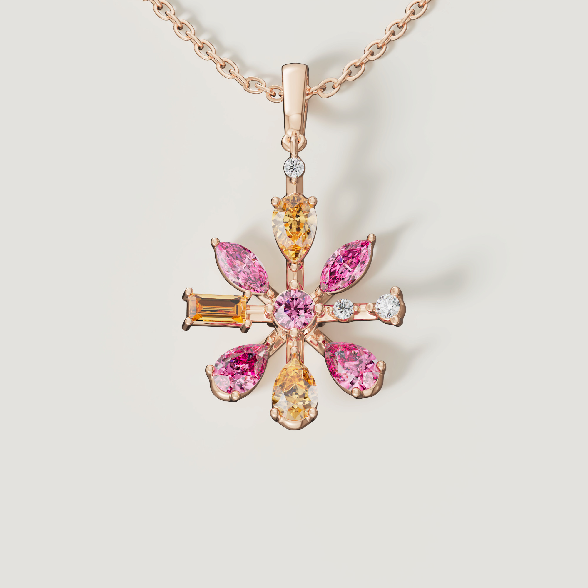 Sparks 8 Petals Flower Coloured Gemstones & Diamond Necklace 18k Rose Gold