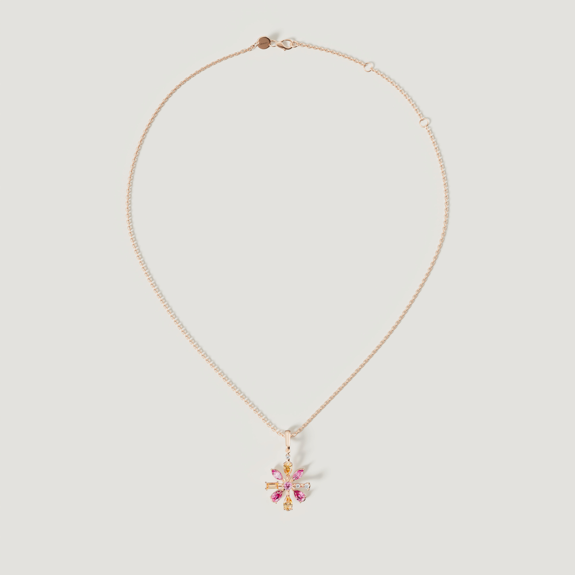 Sparks 8 Petals Flower Coloured Gemstones & Diamond Necklace 18k Rose Gold