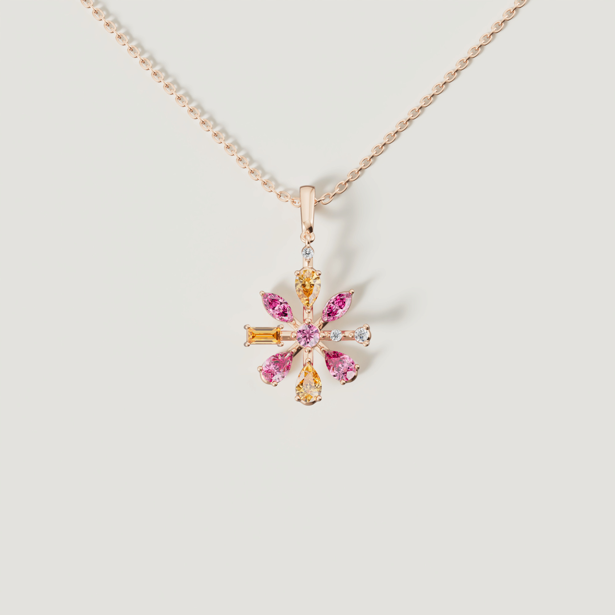 Sparks 8 Petals Flower Coloured Gemstones & Diamond Necklace 18k Rose Gold