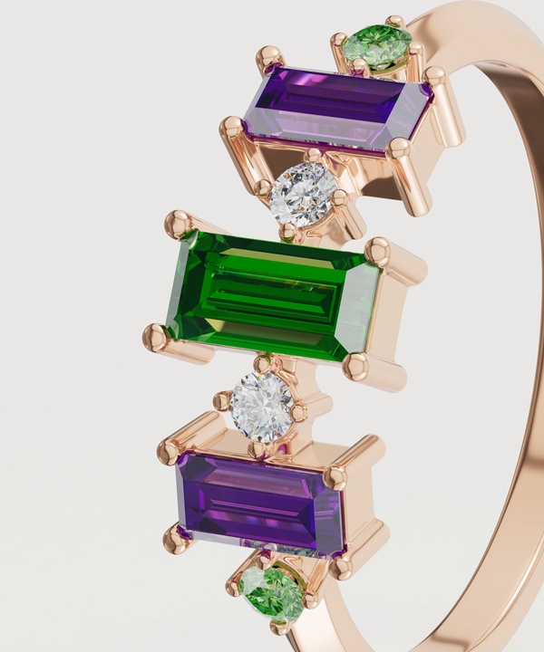 Fiesta Diamond And Precious Gem Ring In 18k Rose Gold