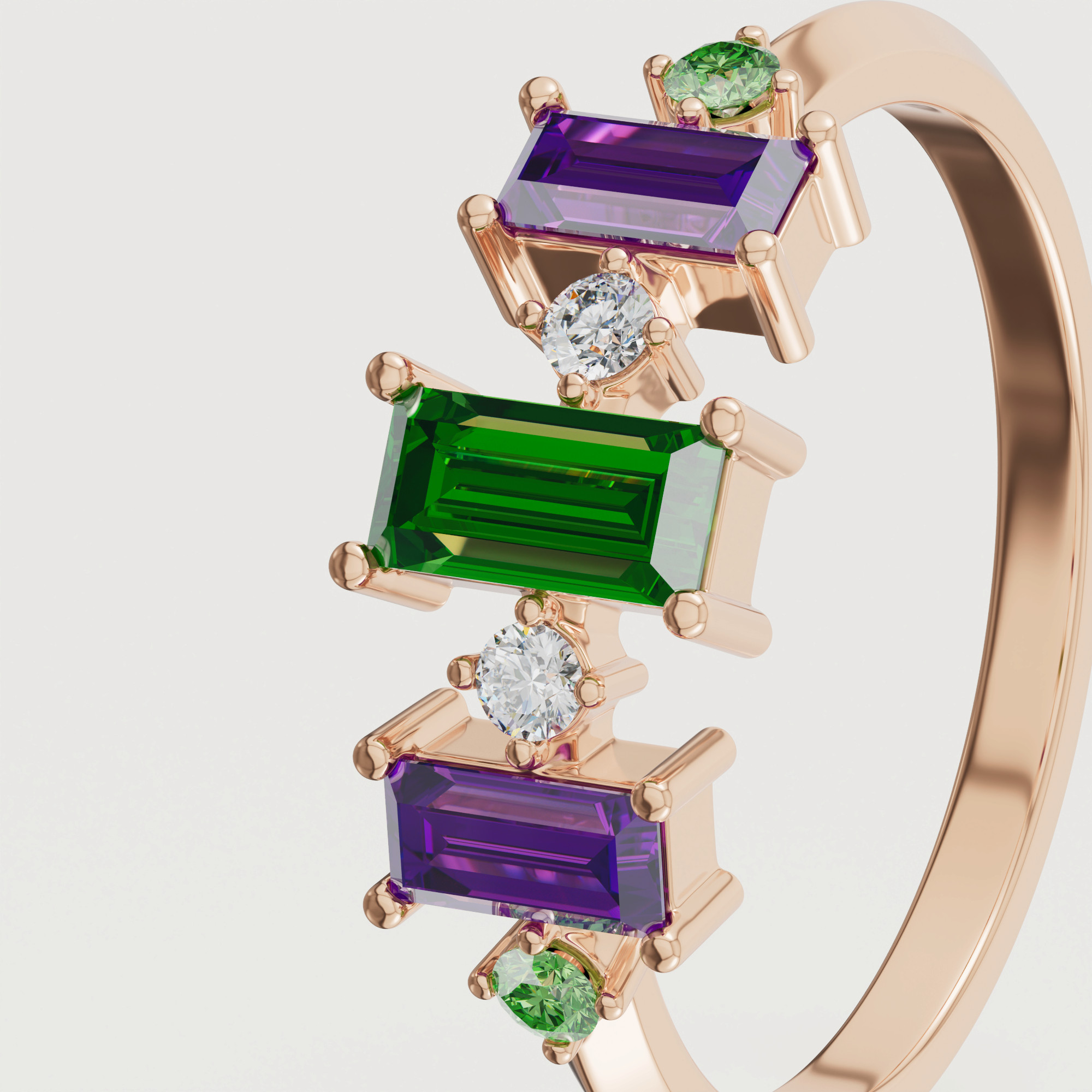 Fiesta Diamond And Precious Gem Ring In 18k Rose Gold