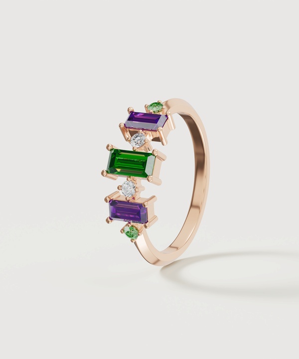 Fiesta Diamond And Precious Gem Ring In 18k Rose Gold