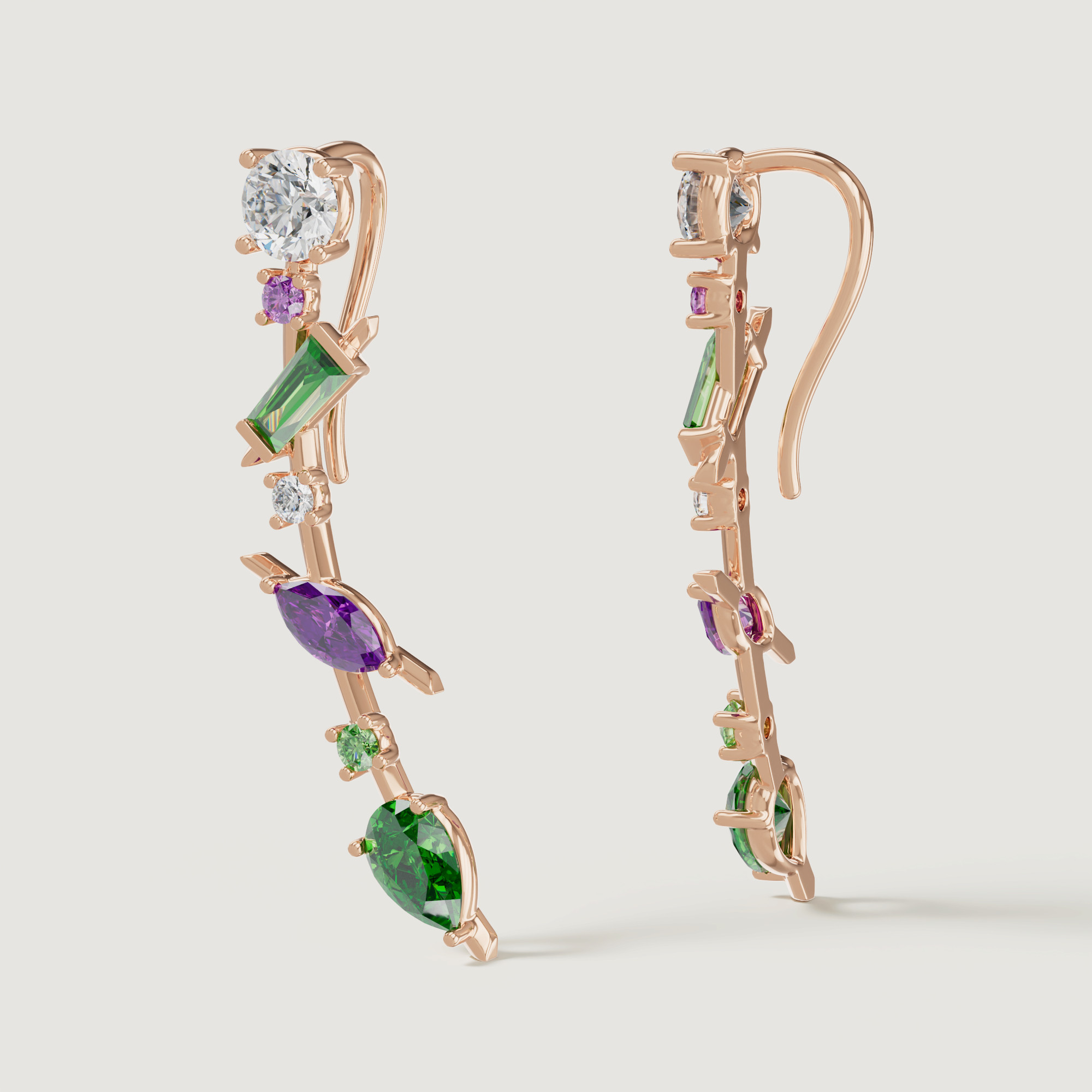 Fiesta Diamond And Precious Gem Earrings In 18k Rose Gold