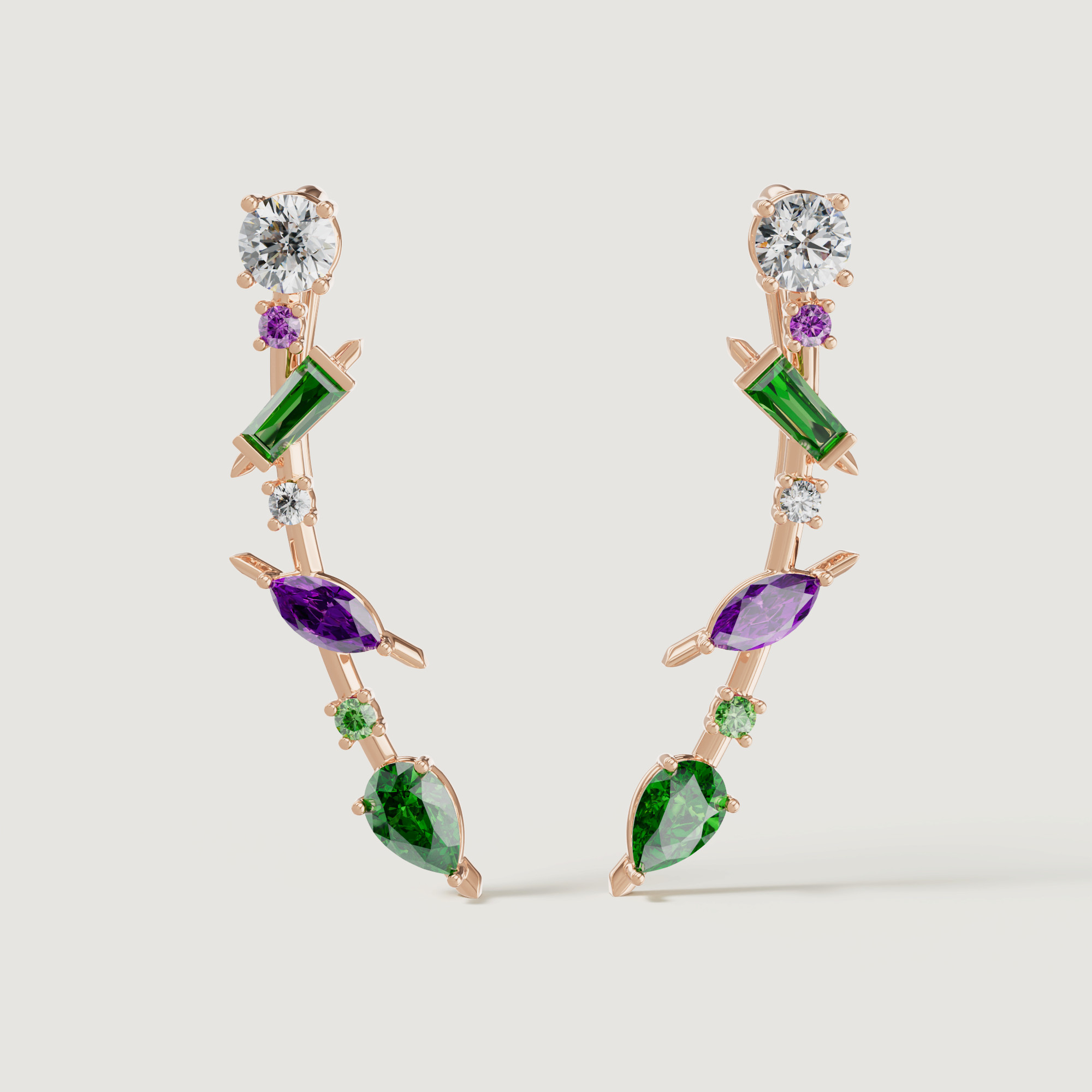 Fiesta Diamond And Precious Gem Earrings In 18k Rose Gold