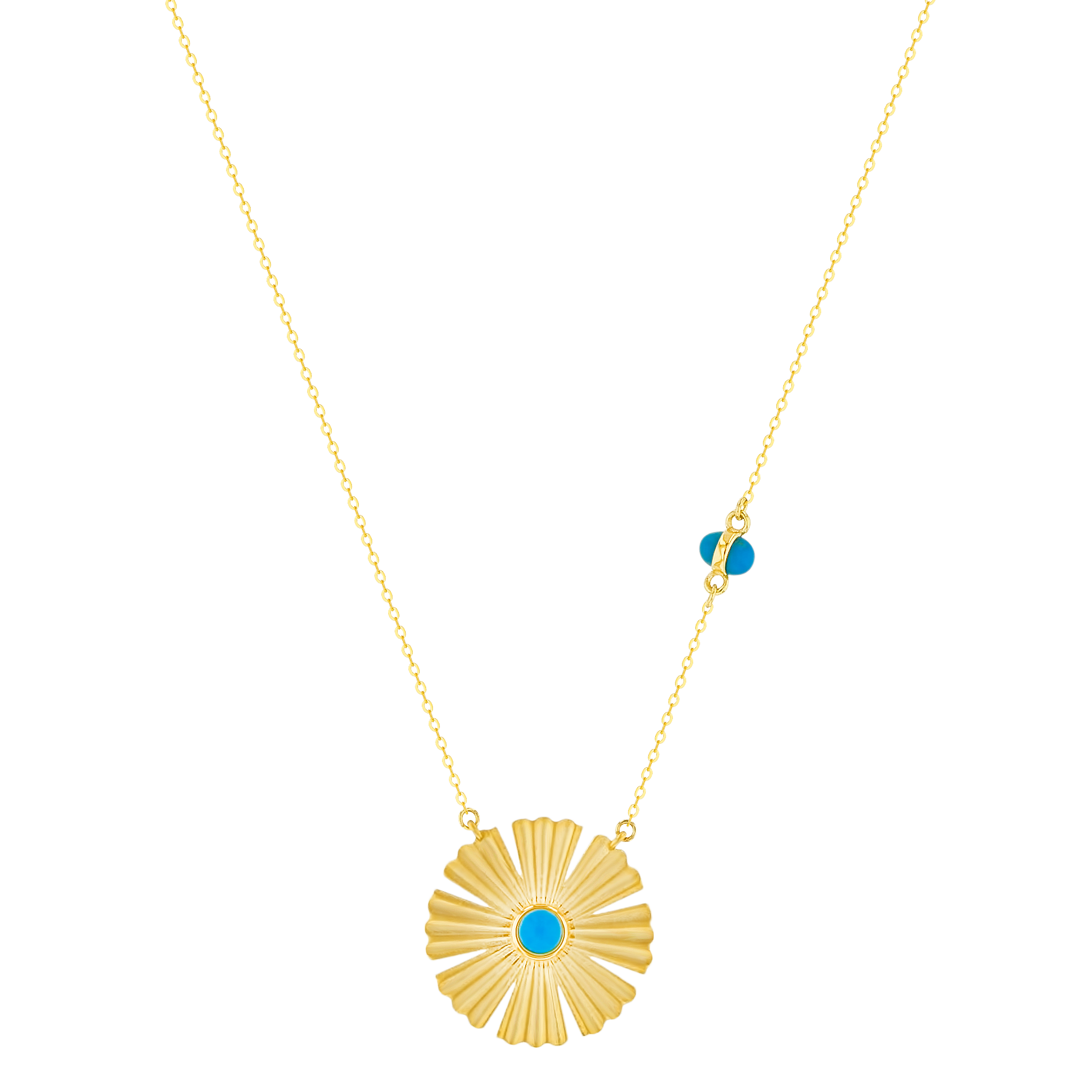 Sunkiss Necklace In 18k Yellow Gold With An Arfaj Flower And Turquoise