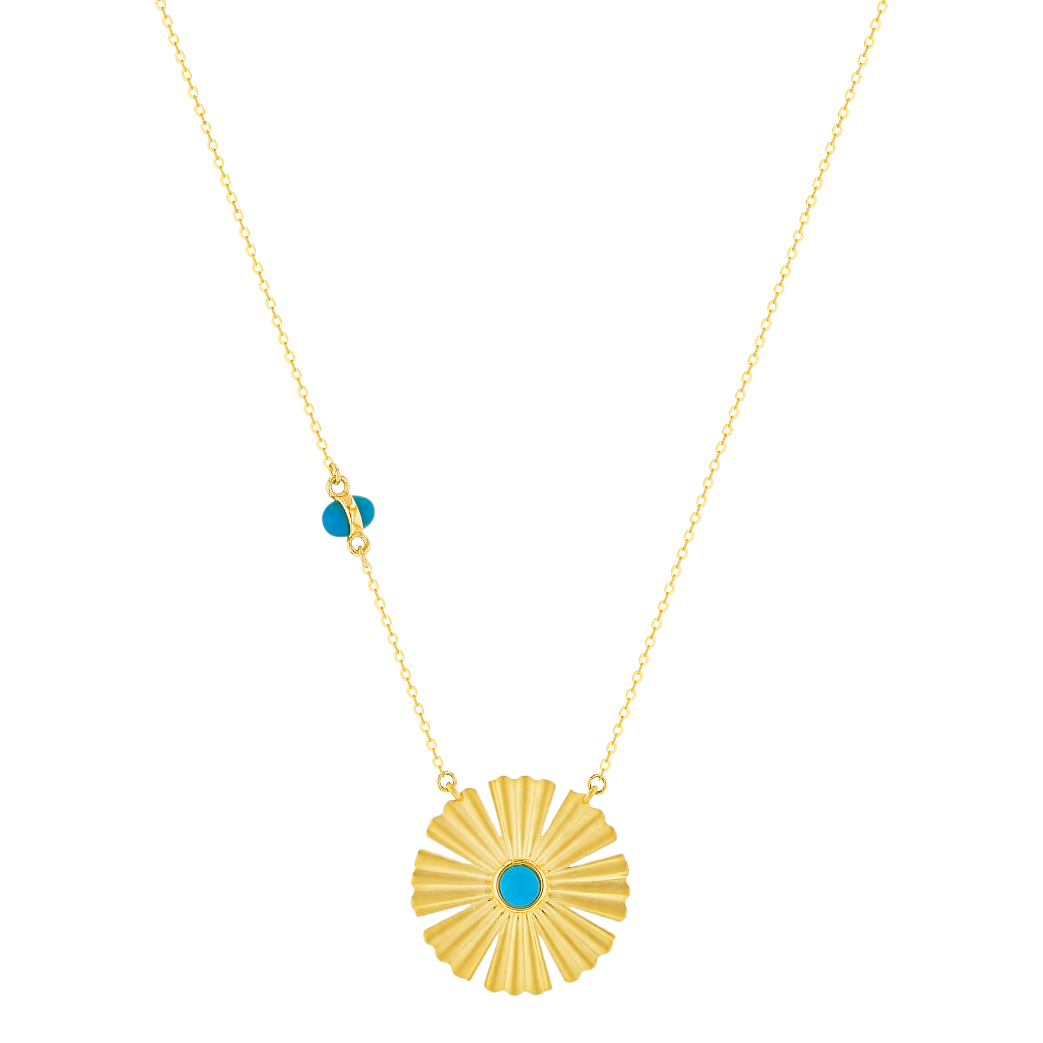 Sunkiss Necklace In 18k Yellow Gold With An Arfaj Flower And Turquoise