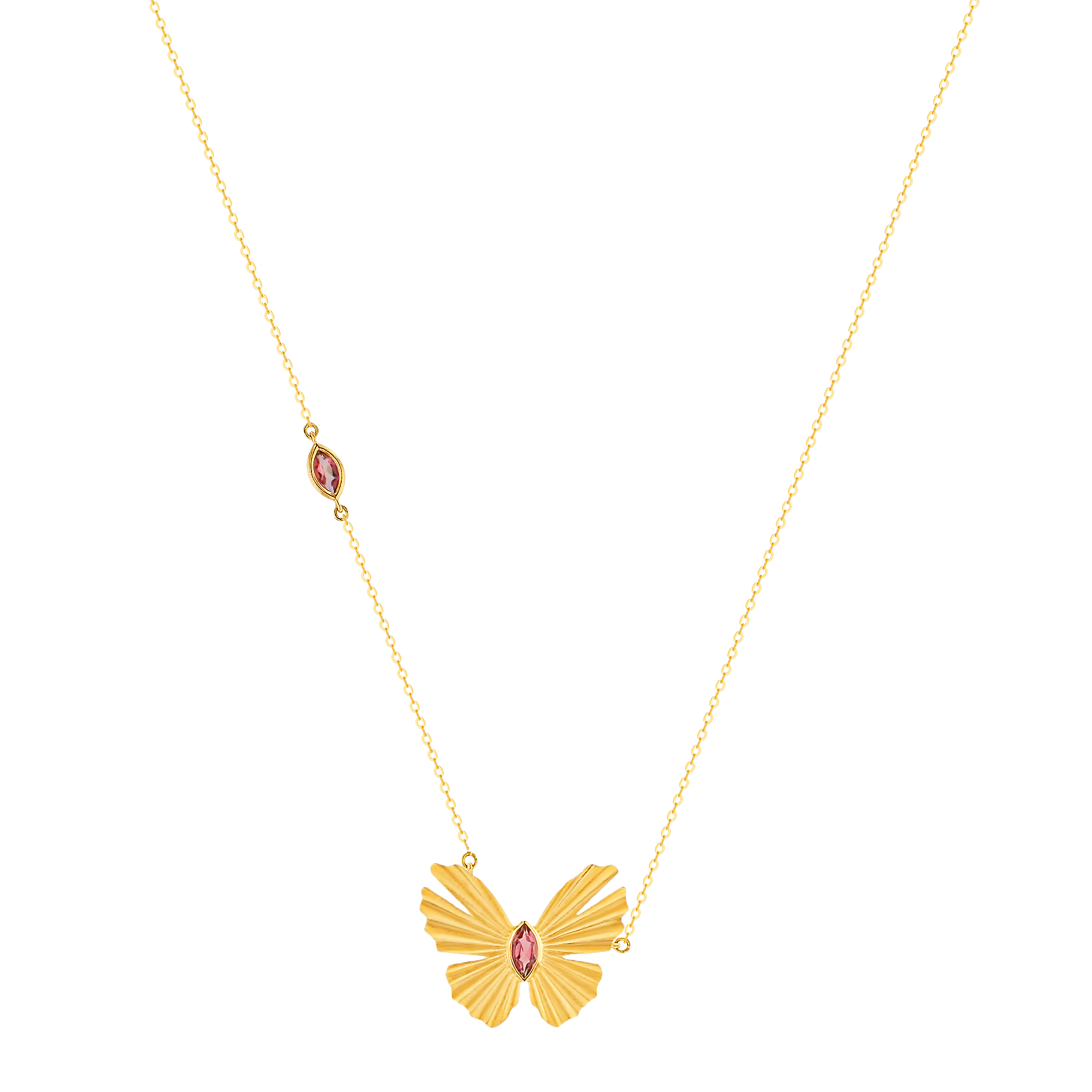 Sunkiss Butterfly Necklace In 18K Yellow Gold And Pink Tourmaline