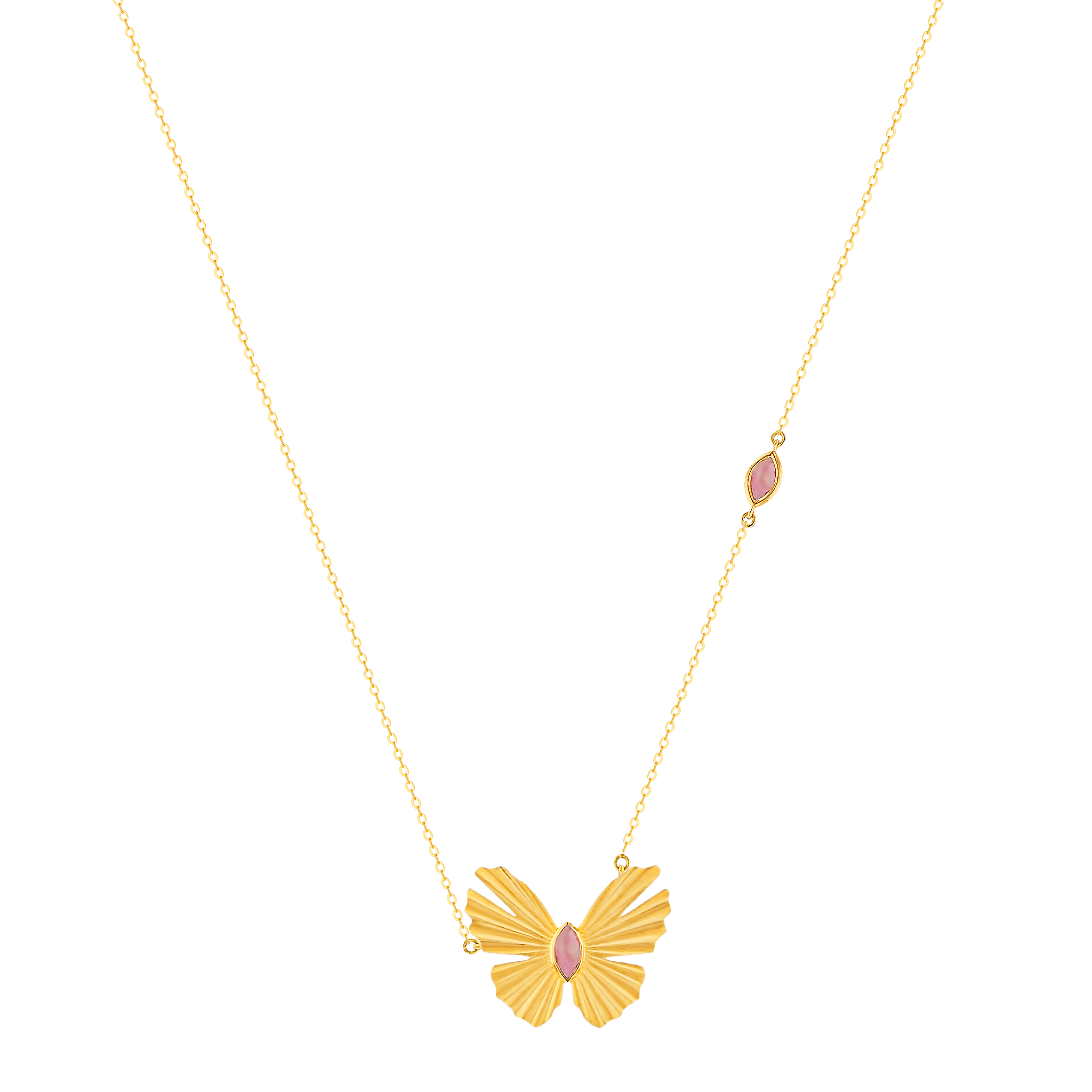 Sunkiss Butterfly Necklace In 18K Yellow Gold And Pink Tourmaline