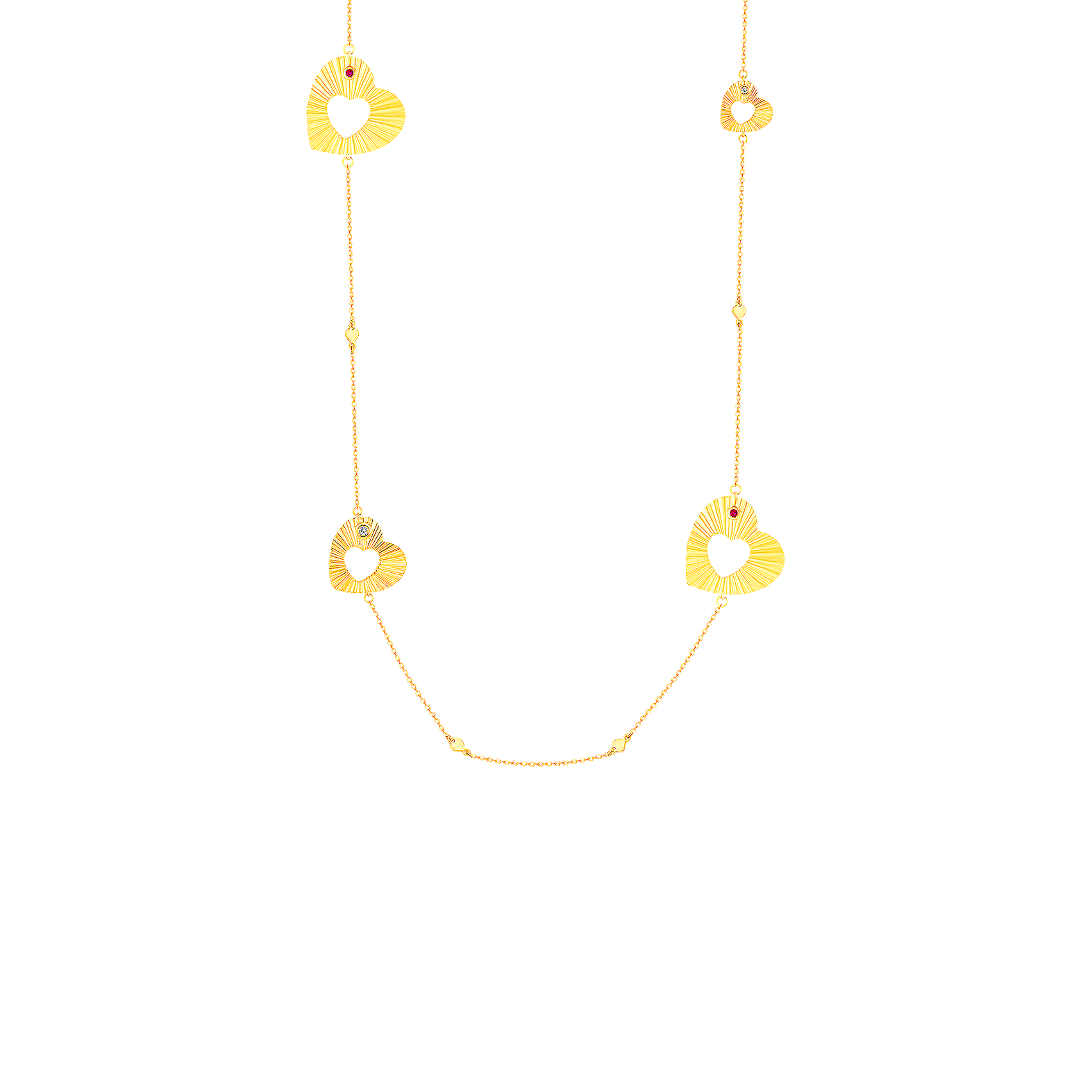 Sunkiss Hearts Diamond Long Necklace in 18K Yellow Gold & Ruby