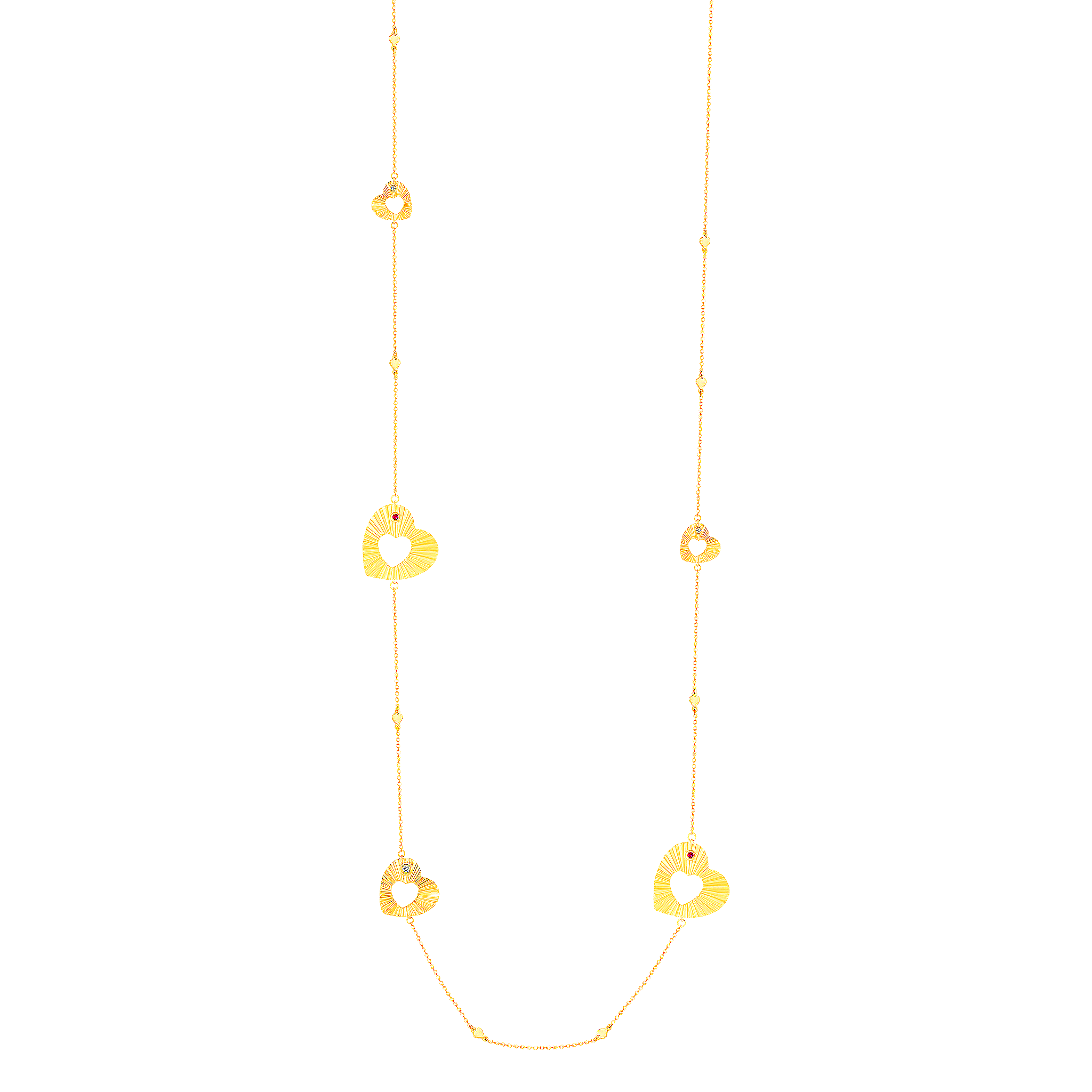 Sunkiss Hearts Diamond Long Necklace in 18K Yellow Gold & Ruby