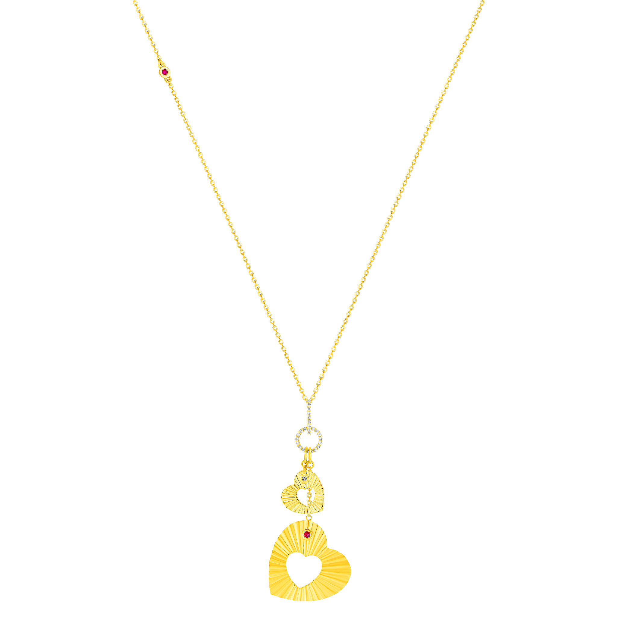 Sunkiss Hearts Necklace In 18k Yellow Gold And Studded With Ruby And Diamond
