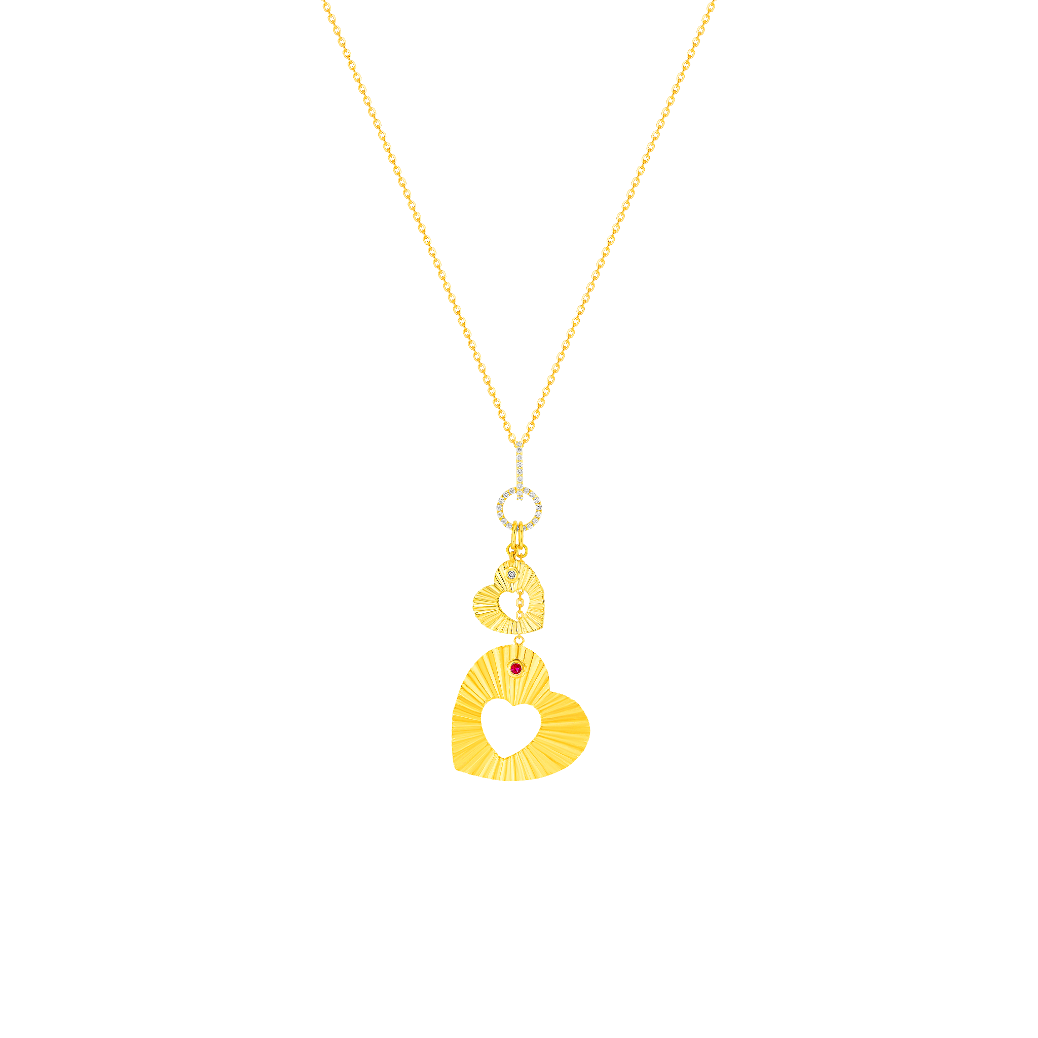 Sunkiss Hearts Necklace In 18k Yellow Gold And Studded With Ruby And Diamond