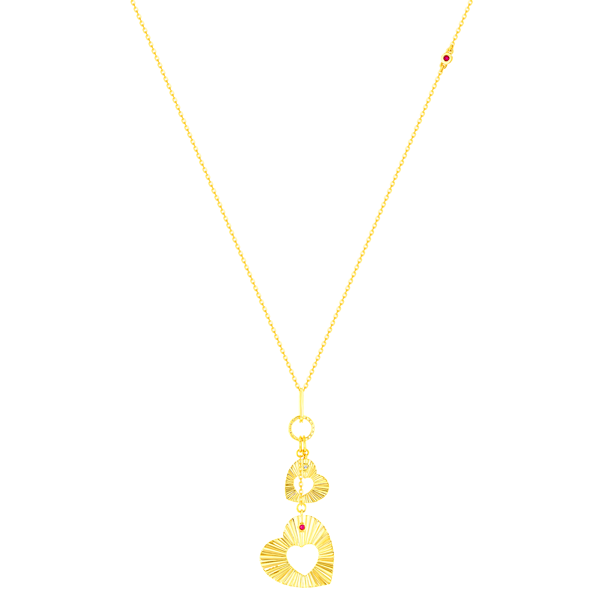 Sunkiss Hearts Necklace In 18k Yellow Gold And Studded With Ruby And Diamond