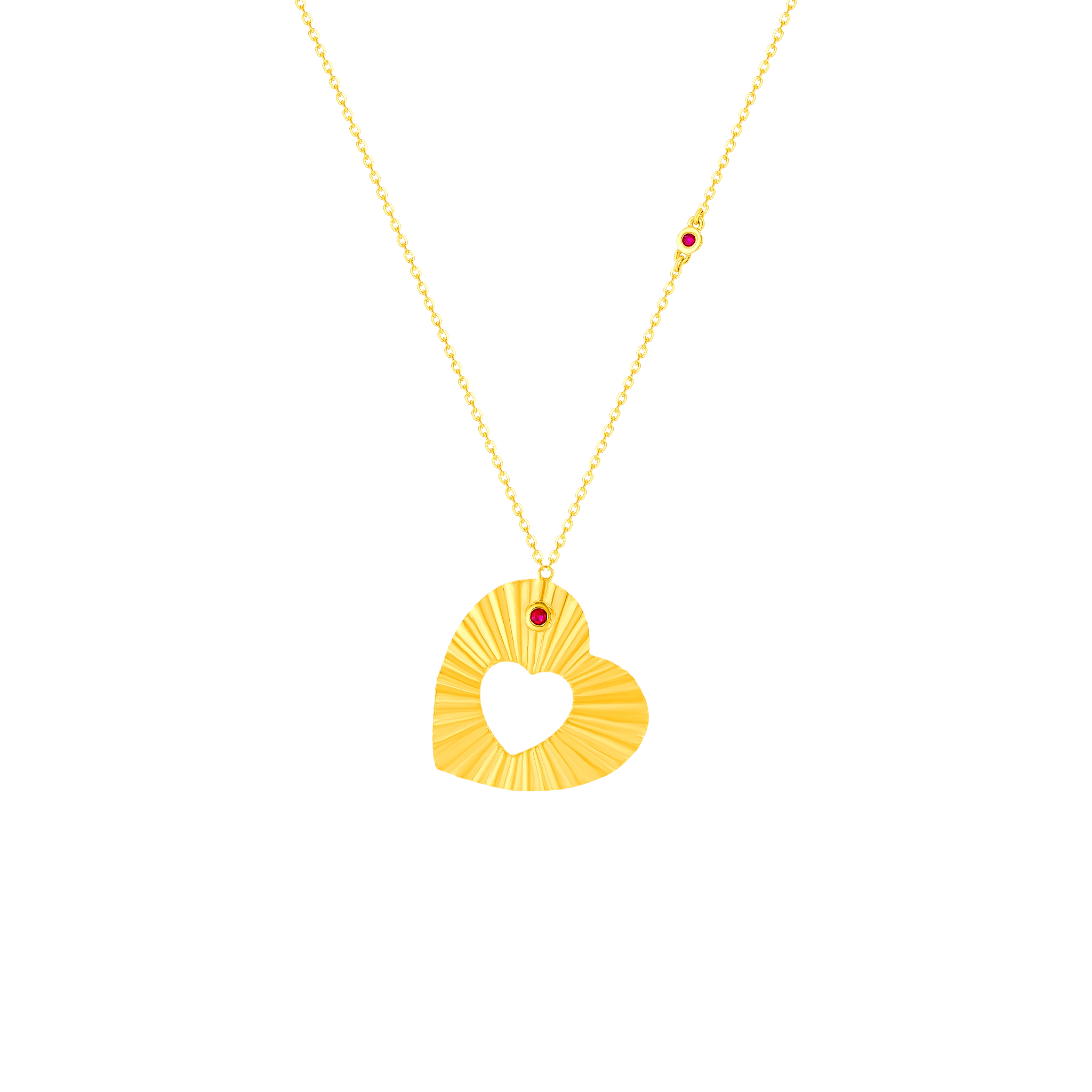 Sunkiss Hearts Necklace In 18k Yellow Gold And Studded With Ruby