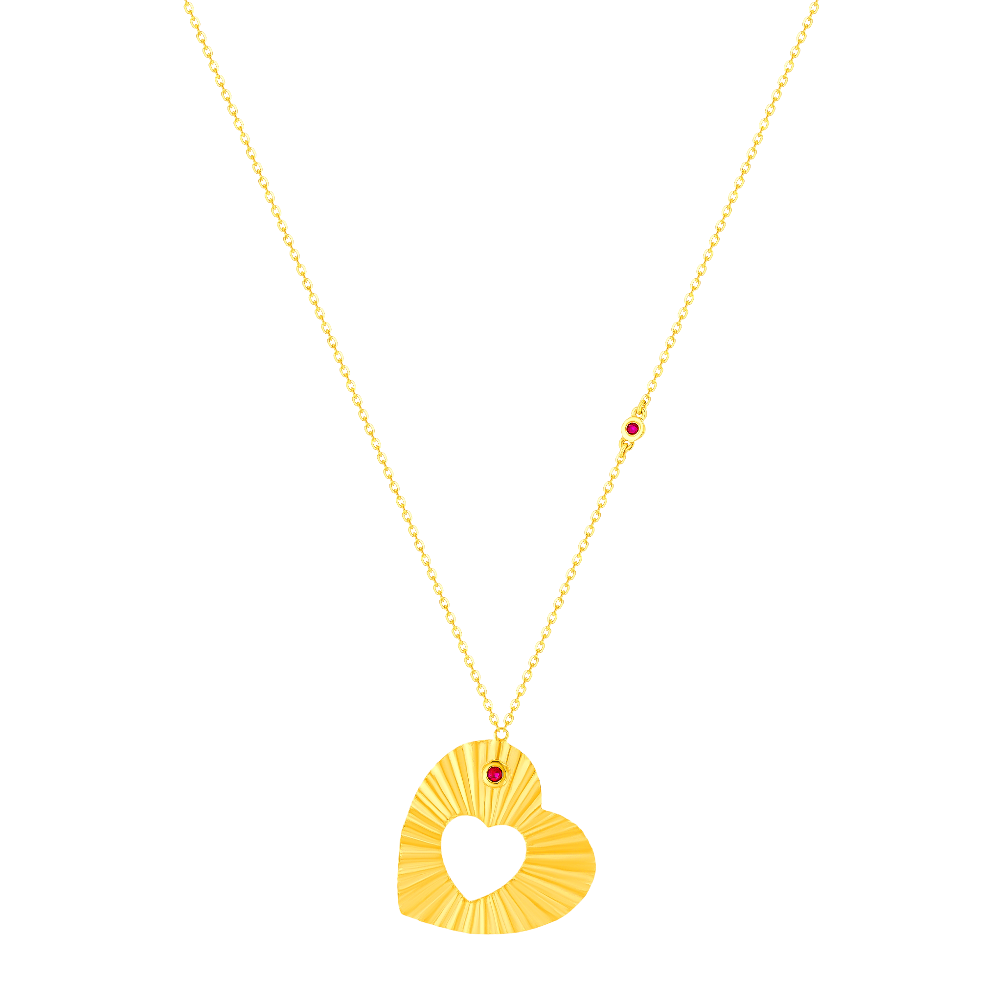 Sunkiss Hearts Necklace In 18k Yellow Gold And Studded With Ruby