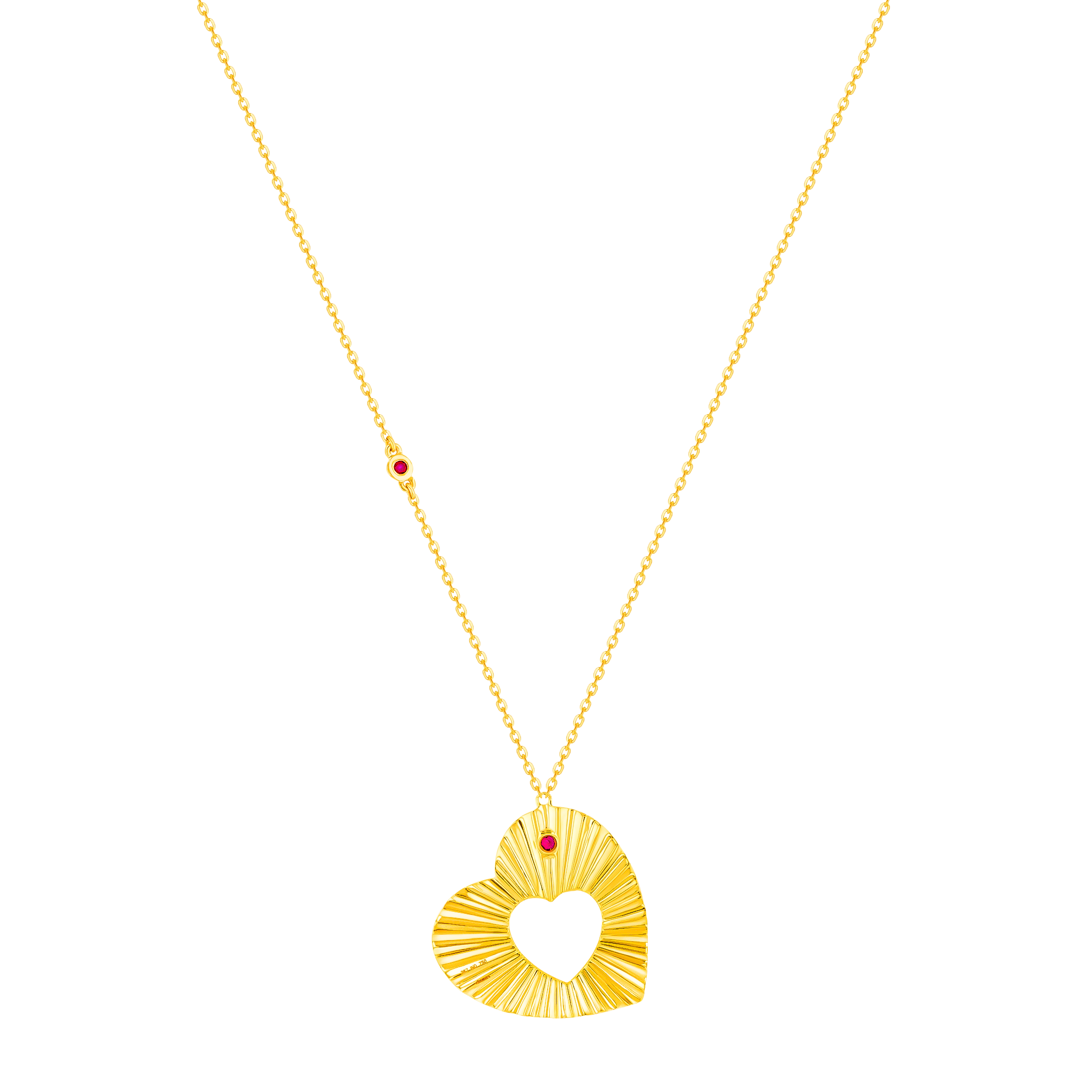 Sunkiss Hearts Necklace In 18k Yellow Gold And Studded With Ruby