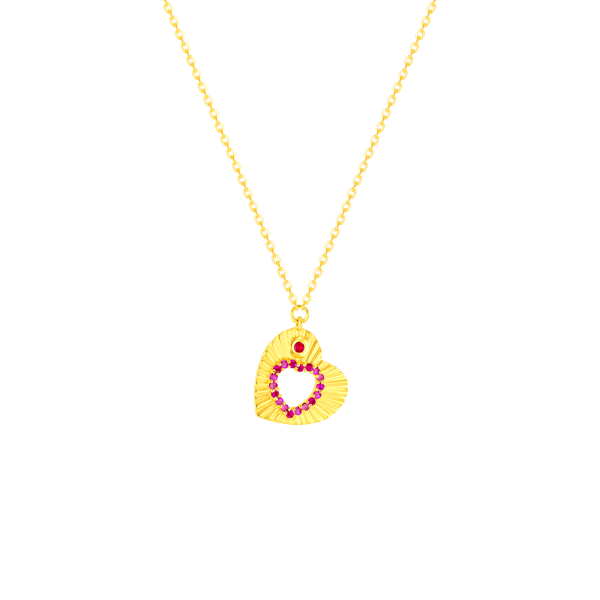 Sunkiss Hearts Necklace In 18k Yellow Gold And Studded With Ruby