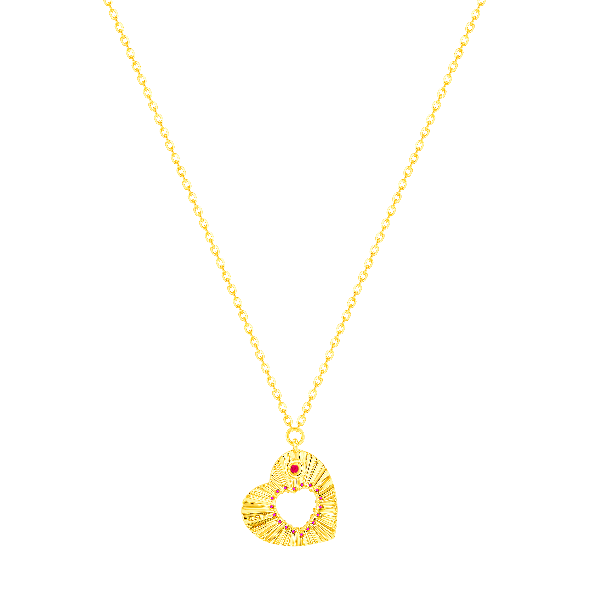 Sunkiss Hearts Necklace In 18k Yellow Gold And Studded With Ruby