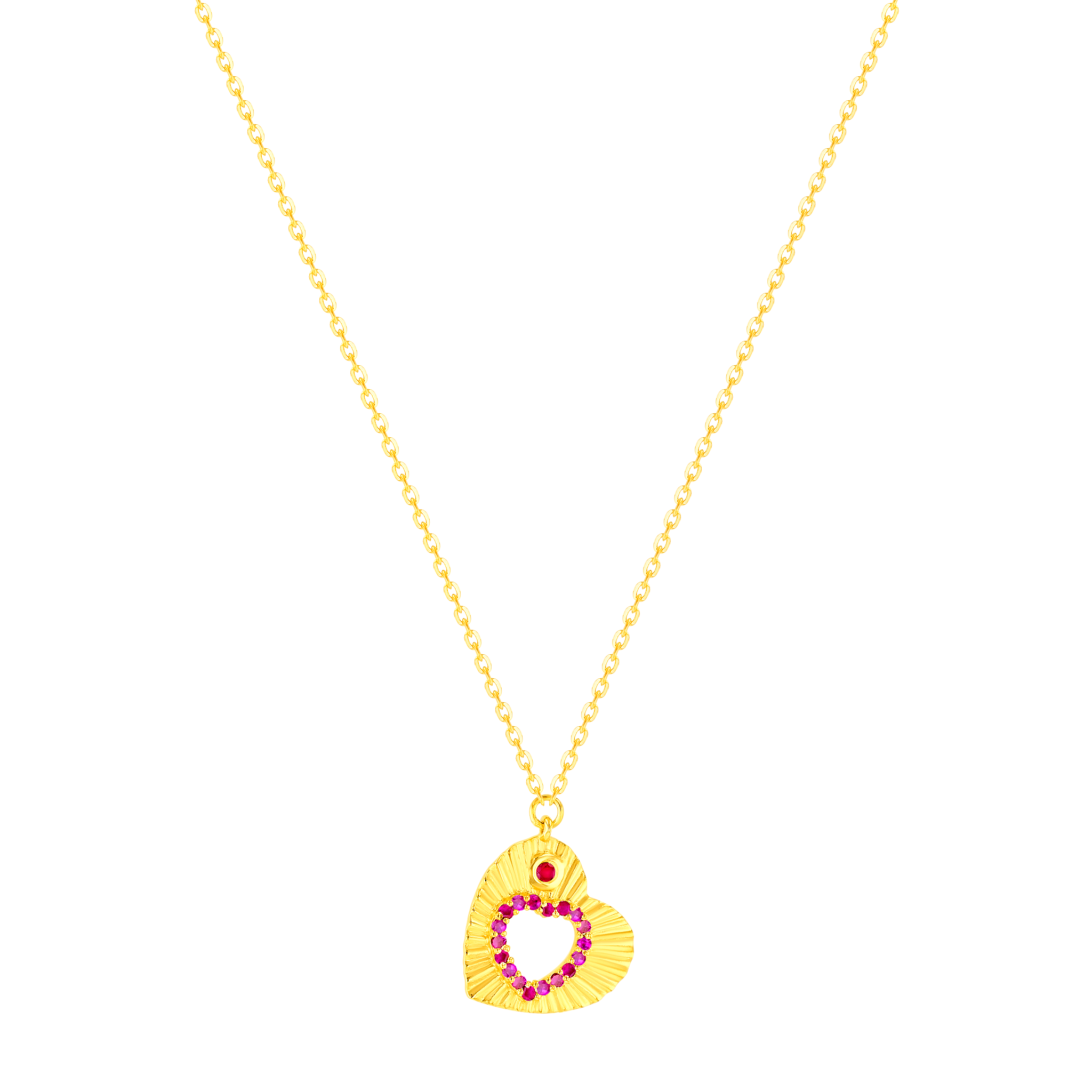 Sunkiss Hearts Necklace In 18k Yellow Gold And Studded With Ruby