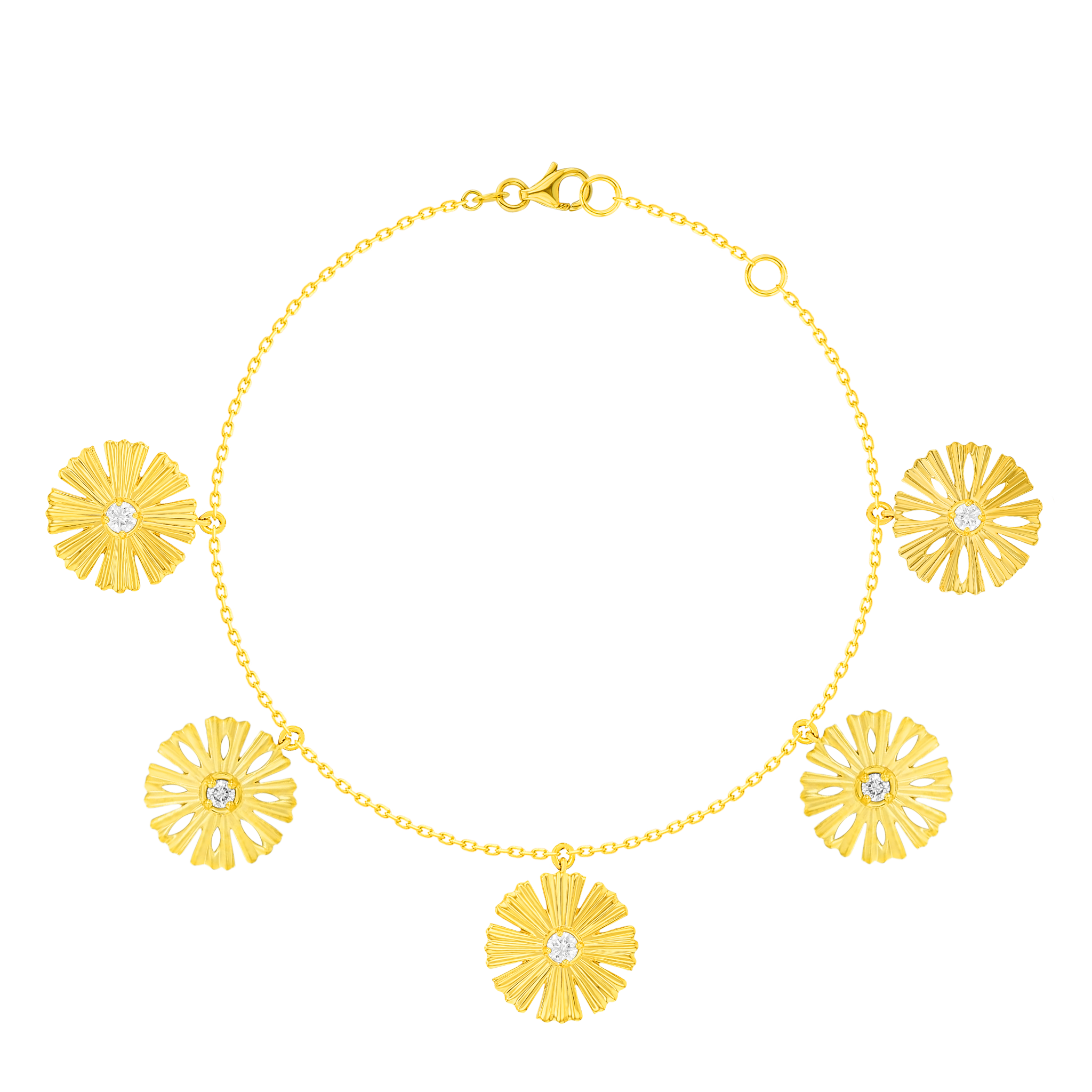 Sunkiss Arfaj Daisy Multi Motif Anklet In 18k Yellow Gold
