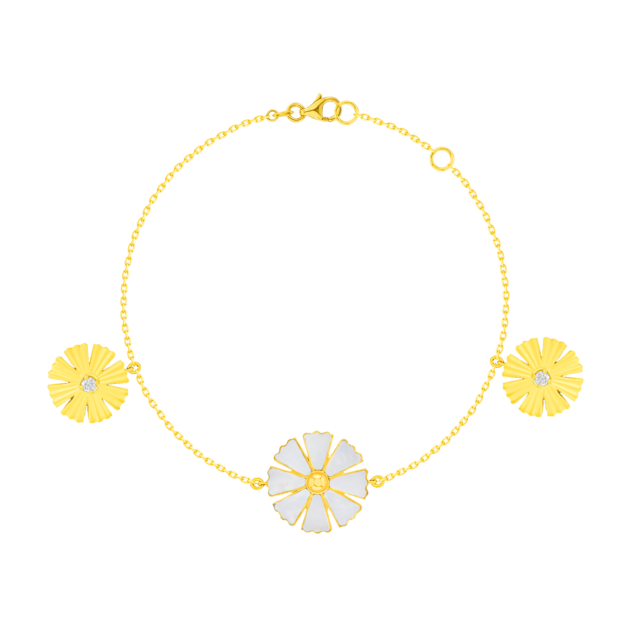 Sunkiss Arfaj Daisy Multi Sized Motif Double Sided Bracelet With Mother Of Pearl And Diamond In 18k Yellow Gold