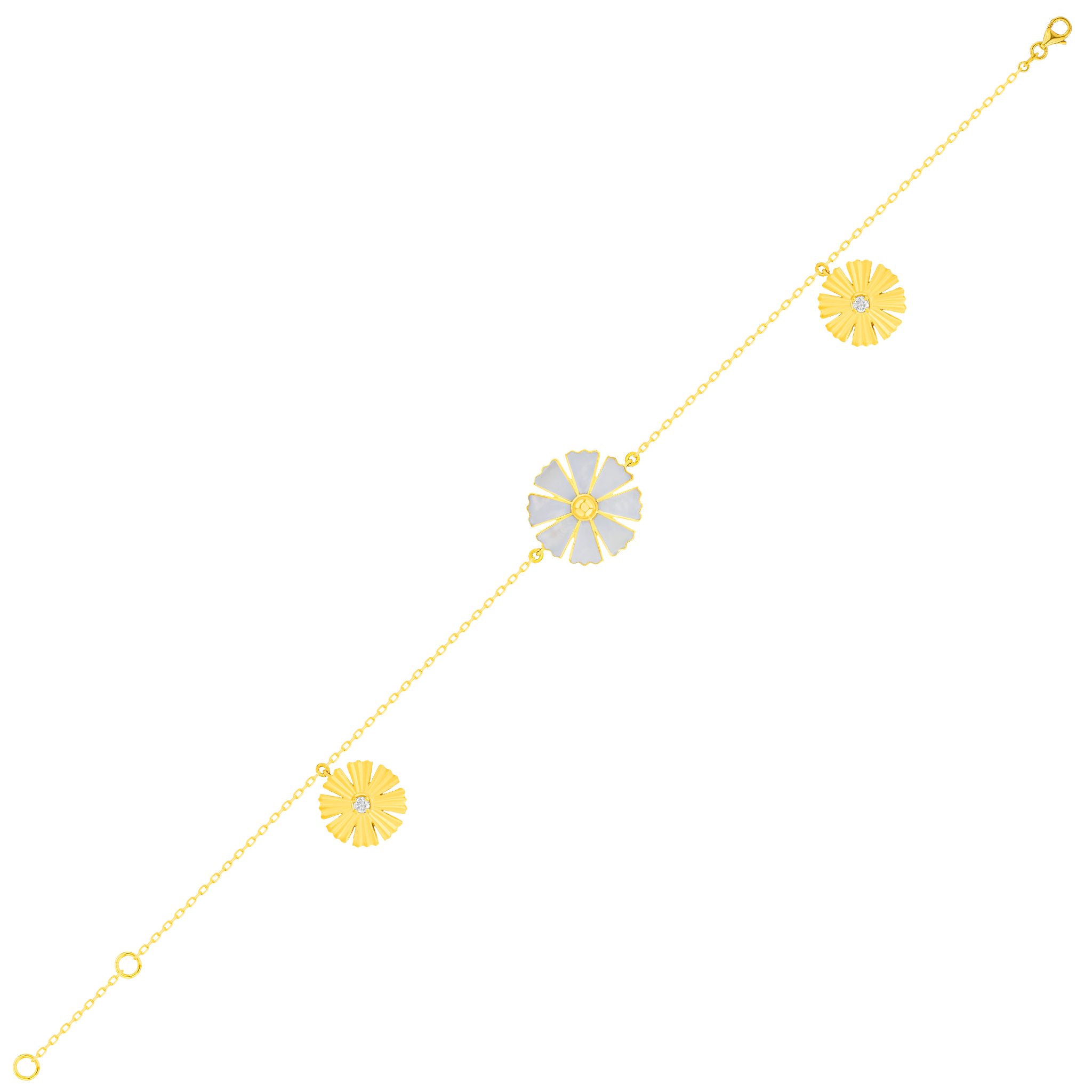 Sunkiss Arfaj Daisy Multi Sized Motif Double Sided Bracelet With Mother Of Pearl And Diamond In 18k Yellow Gold