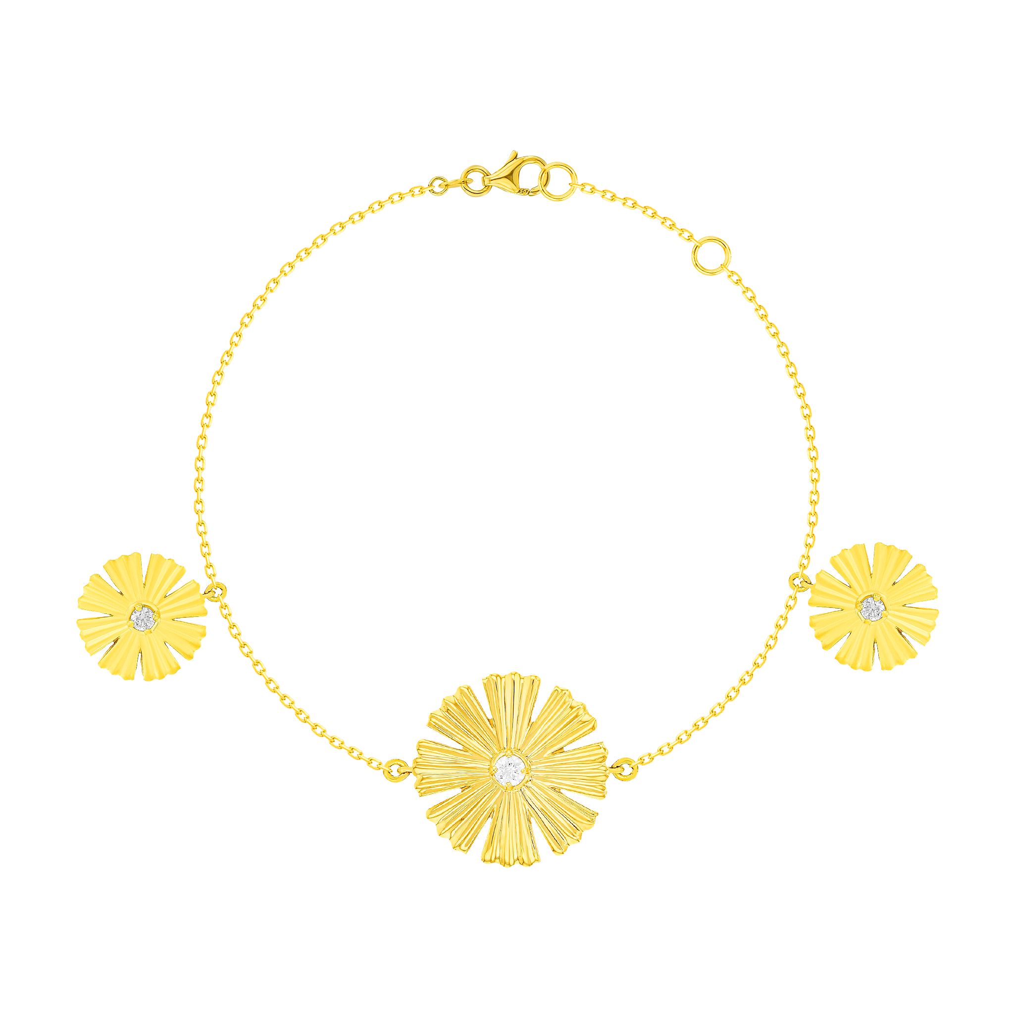 Sunkiss Arfaj Daisy Multi Sized Motif Double Sided Bracelet With Mother Of Pearl And Diamond In 18k Yellow Gold
