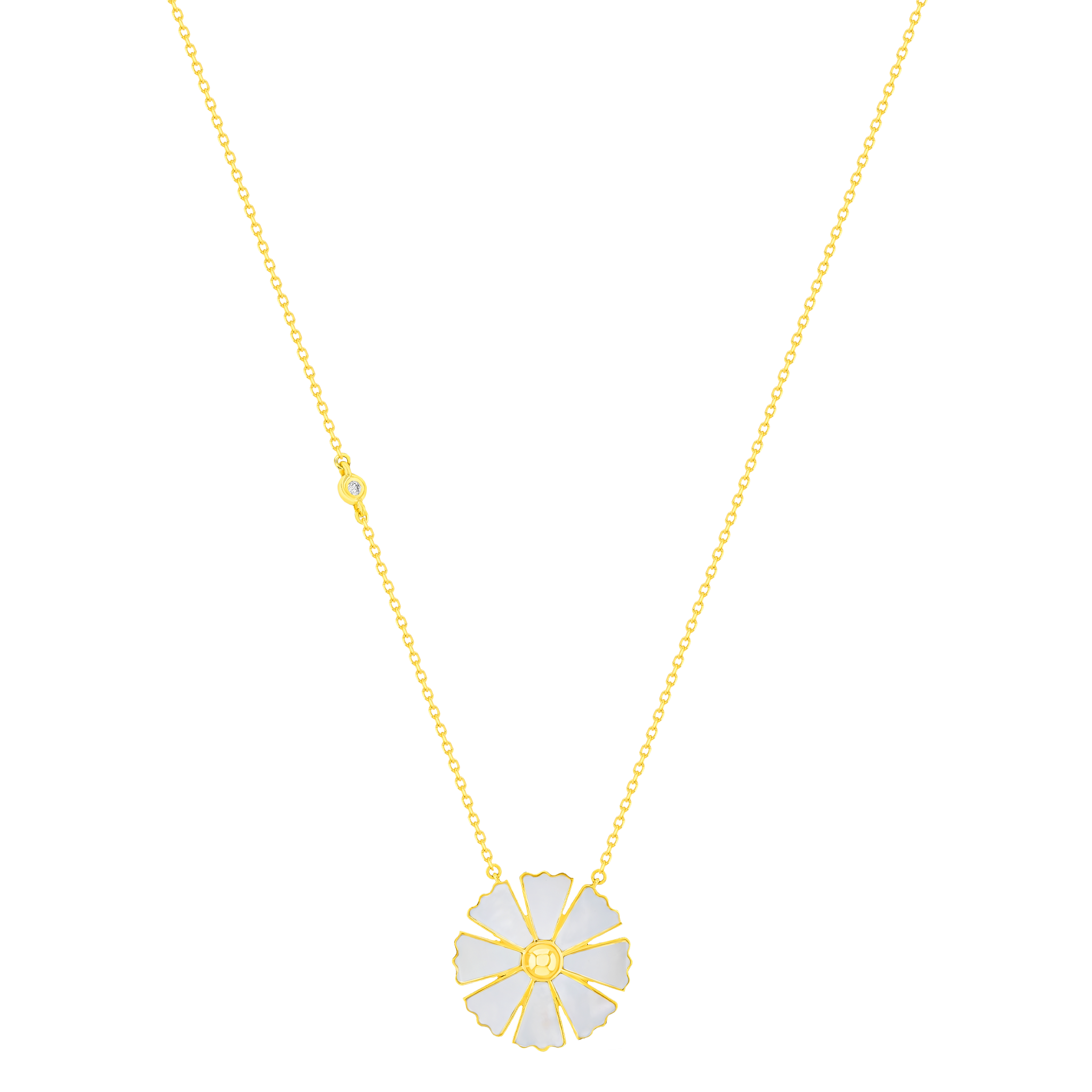 Farfash Sunkiss Arfaj Daisy Necklace With Diamond And Mother Of Pearl In 18k Yellow Gold