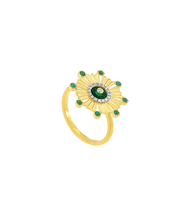 Sunkiss Beads 18k Gold Malachite And Diamond Ring