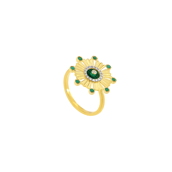 Sunkiss Beads 18k Gold Malachite And Diamond Ring