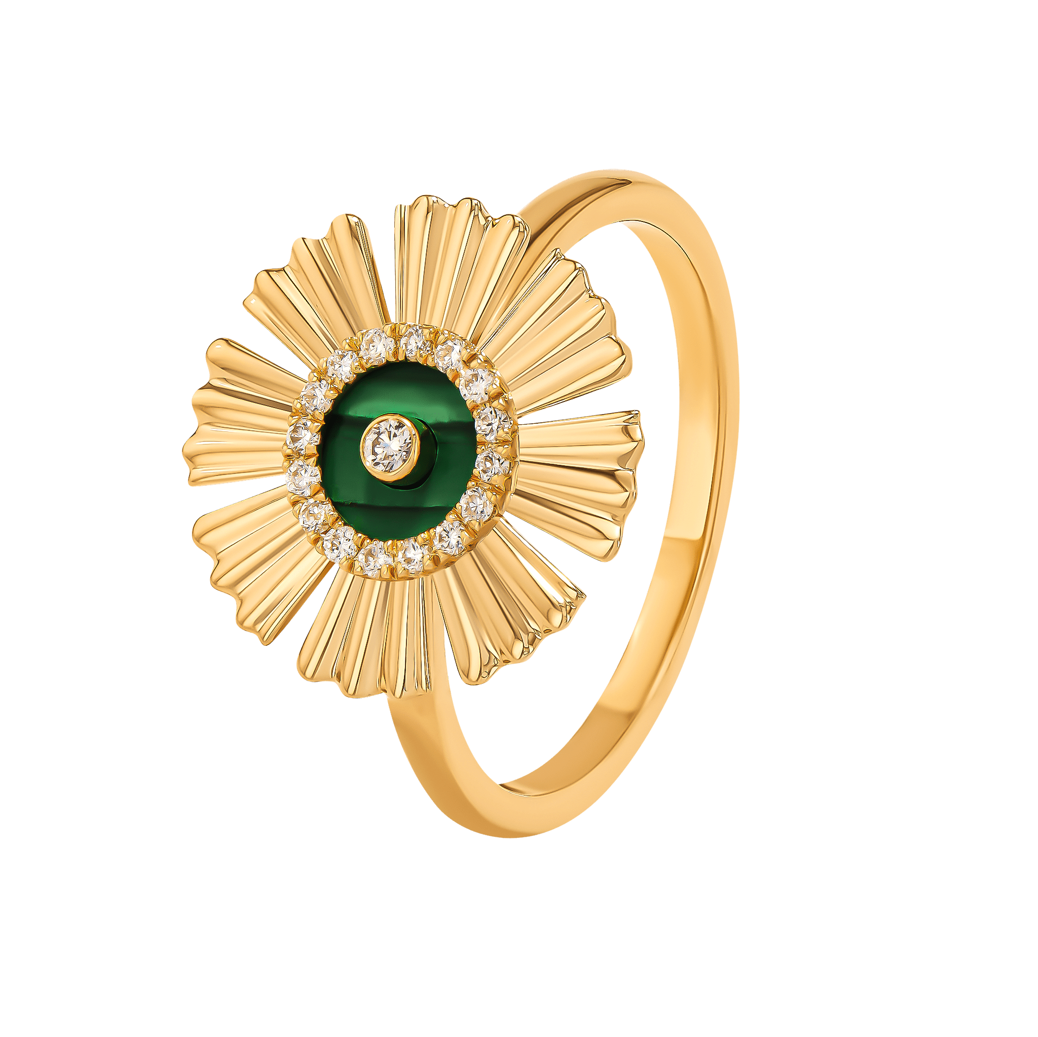 Sunkiss Yellow Gold Ring With Malachite And Diamond