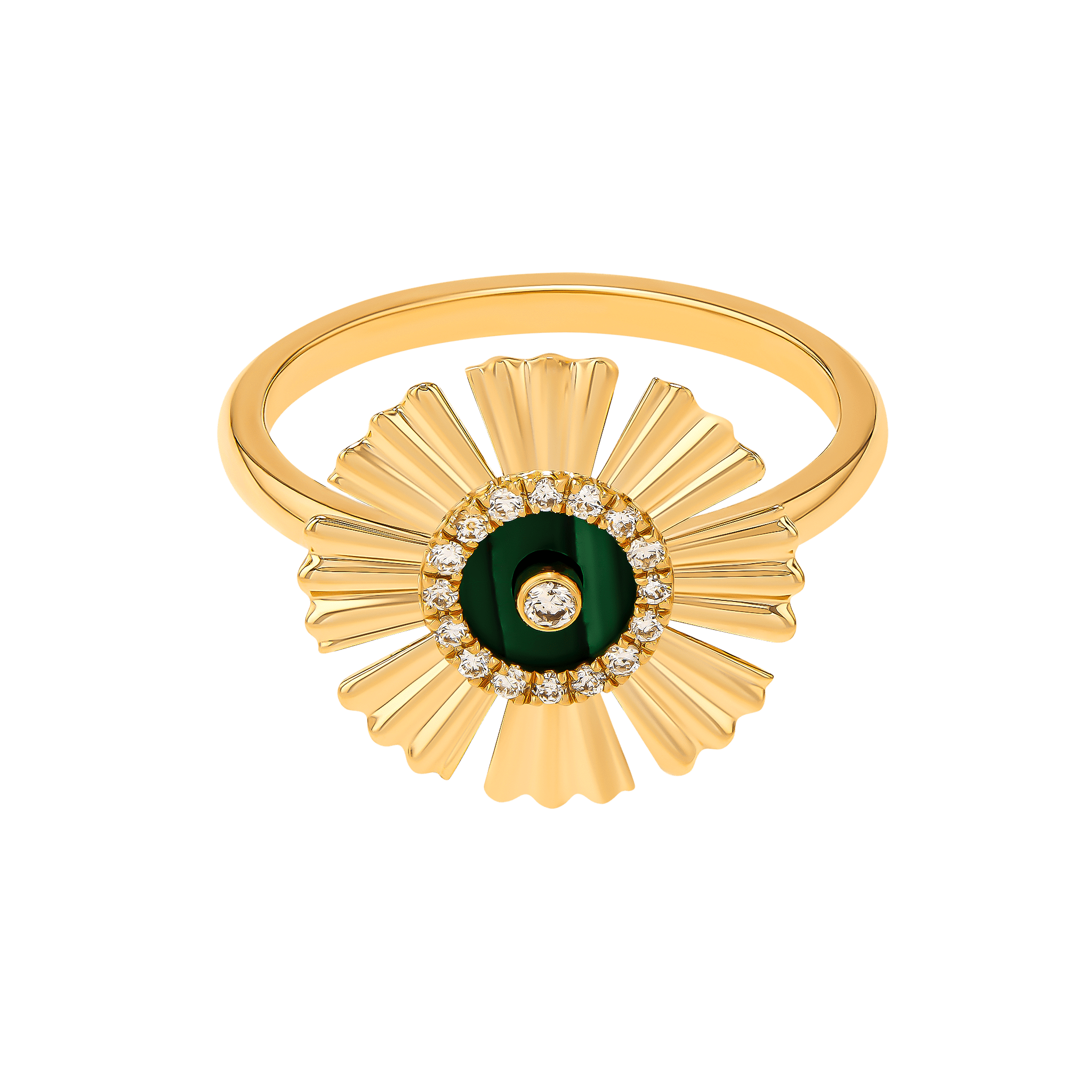 Sunkiss Yellow Gold Ring With Malachite And Diamond