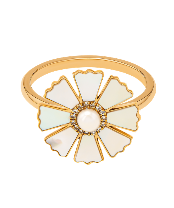 Sunkiss Yellow Gold Ring With Pearl Mother Of Pearl And Diamond