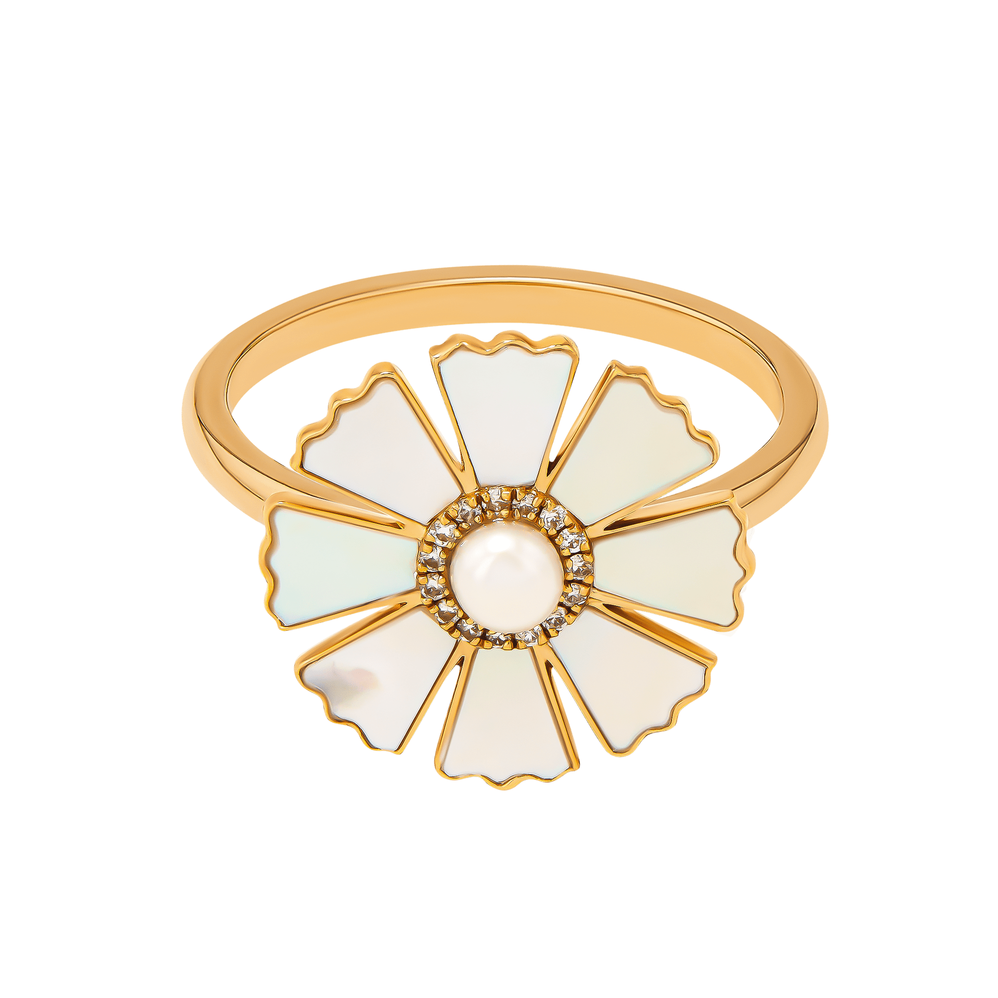 Sunkiss Yellow Gold Ring With Pearl Mother Of Pearl And Diamond