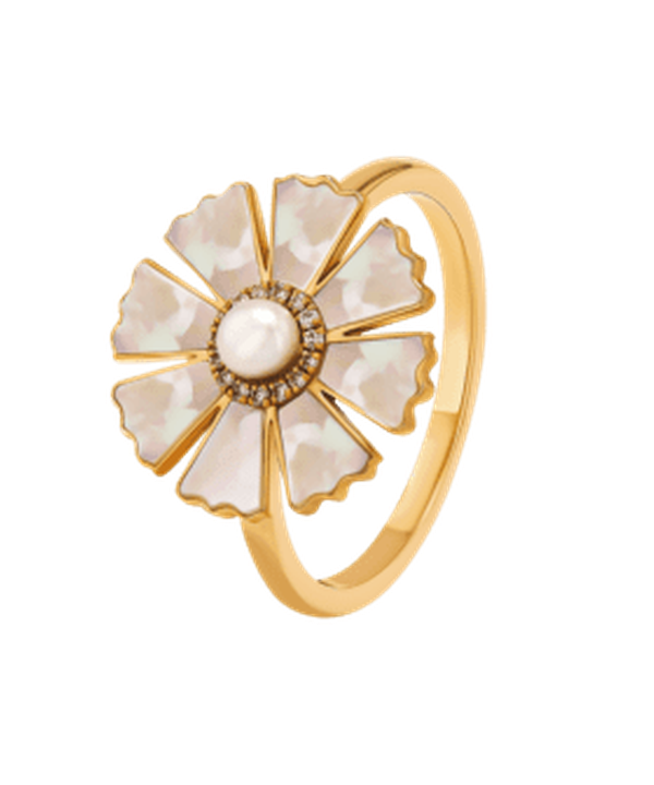 Sunkiss Yellow Gold Ring With Pearl Mother Of Pearl And Diamond