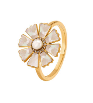 Sunkiss Yellow Gold Ring With Pearl Mother Of Pearl And Diamond