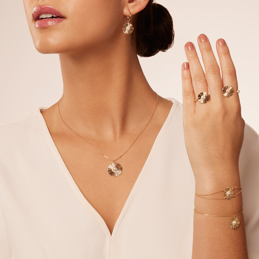 Sunkiss Yellow Gold Ring With Pearl And Diamond